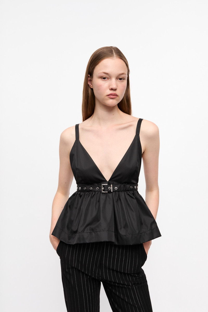 GANNI BLACK DUCHESSE NYLON STRAP TOP outlook