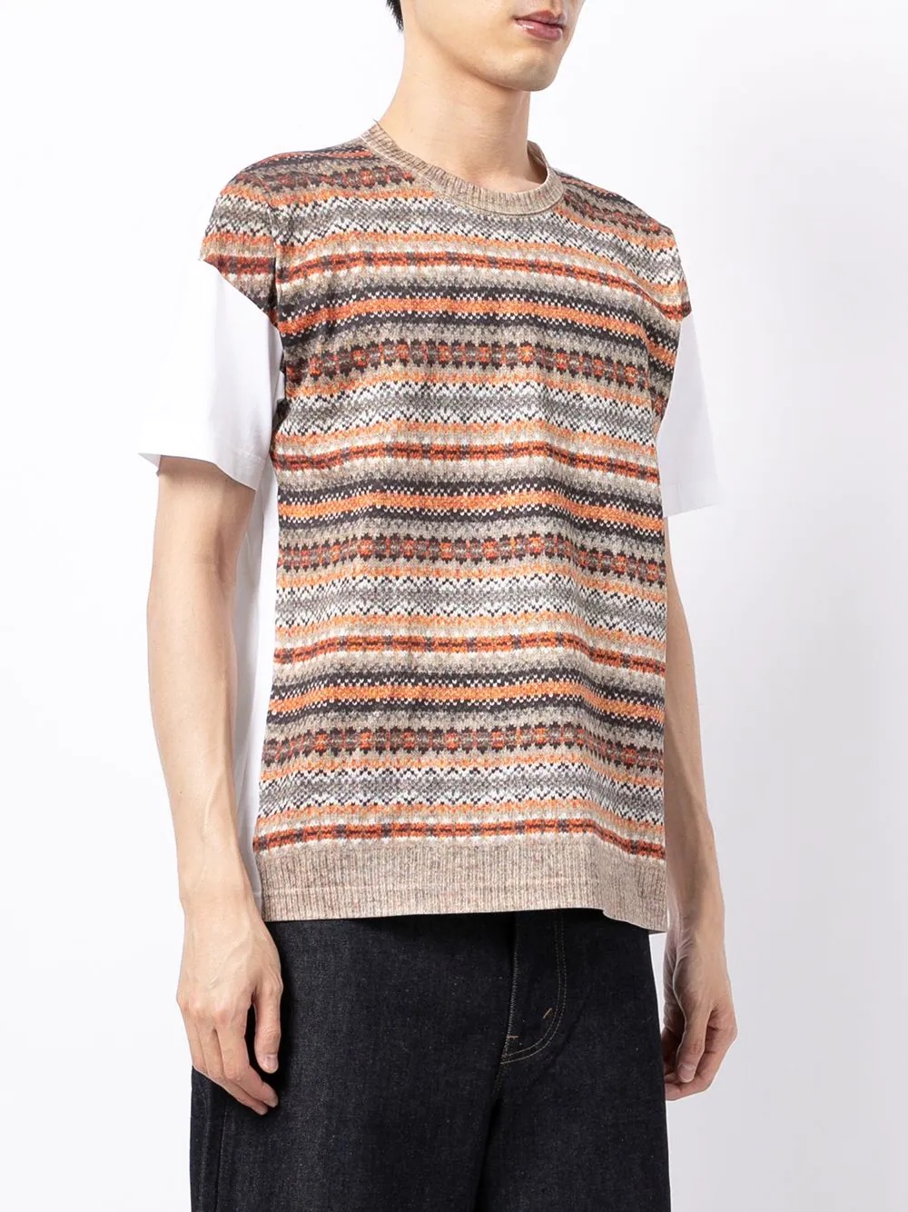 knit-pattern round neck T-shirt - 3