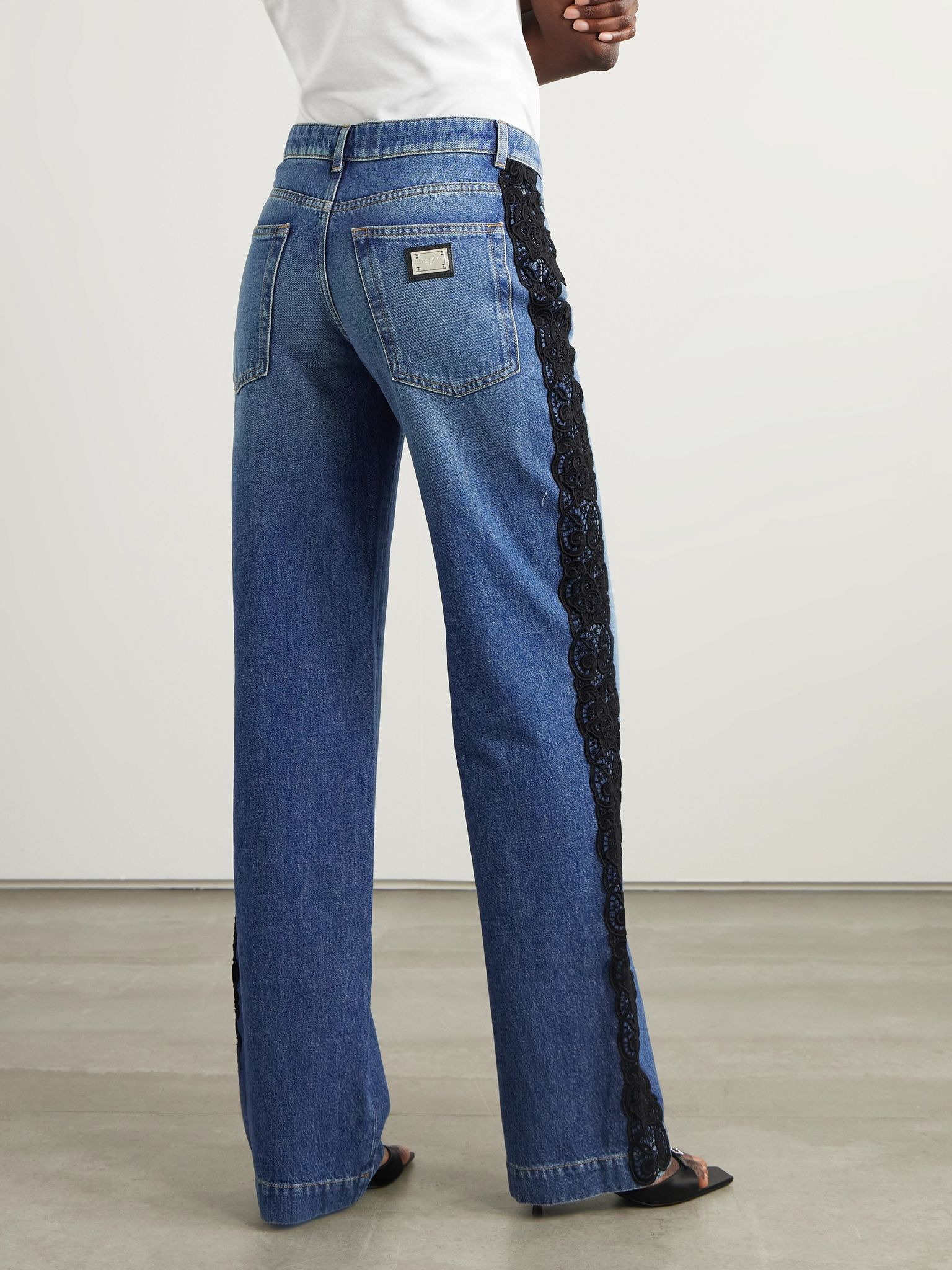 Lace-trimmed mid-rise straight-leg jeans Blue - 3