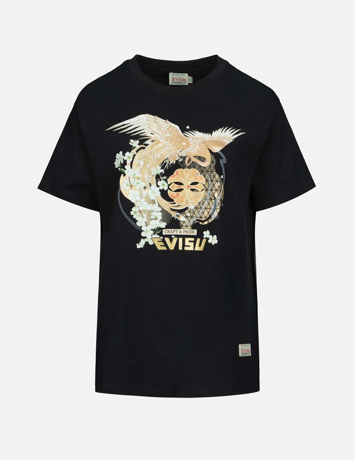 PEACOCK AND SAKURA PRINT T-SHIRT - 1