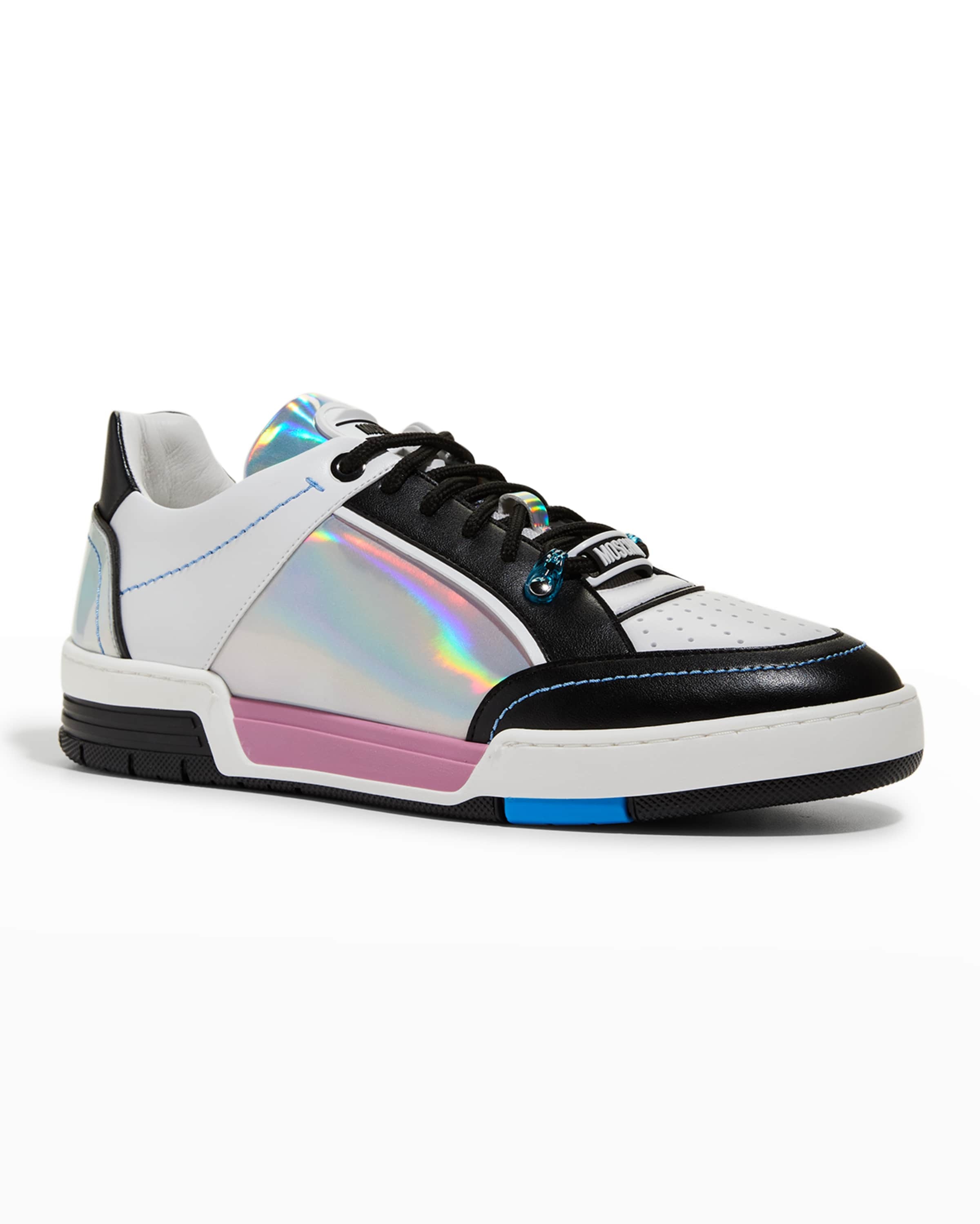 Men's Iridescent Colorblock Leather Low-Top Sneakers - 4