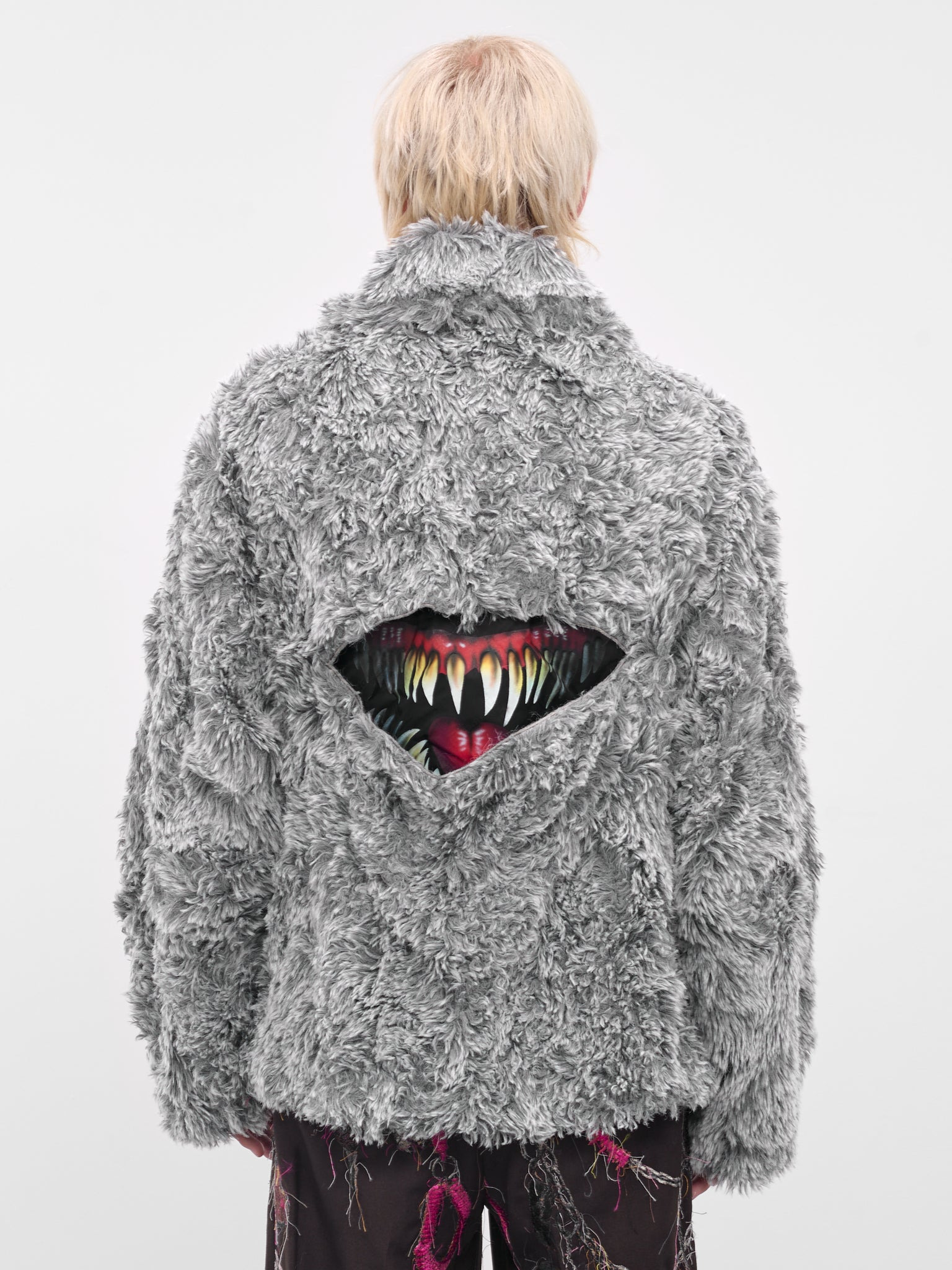Gray Fur Cut-Out Fangs Jacket - 3