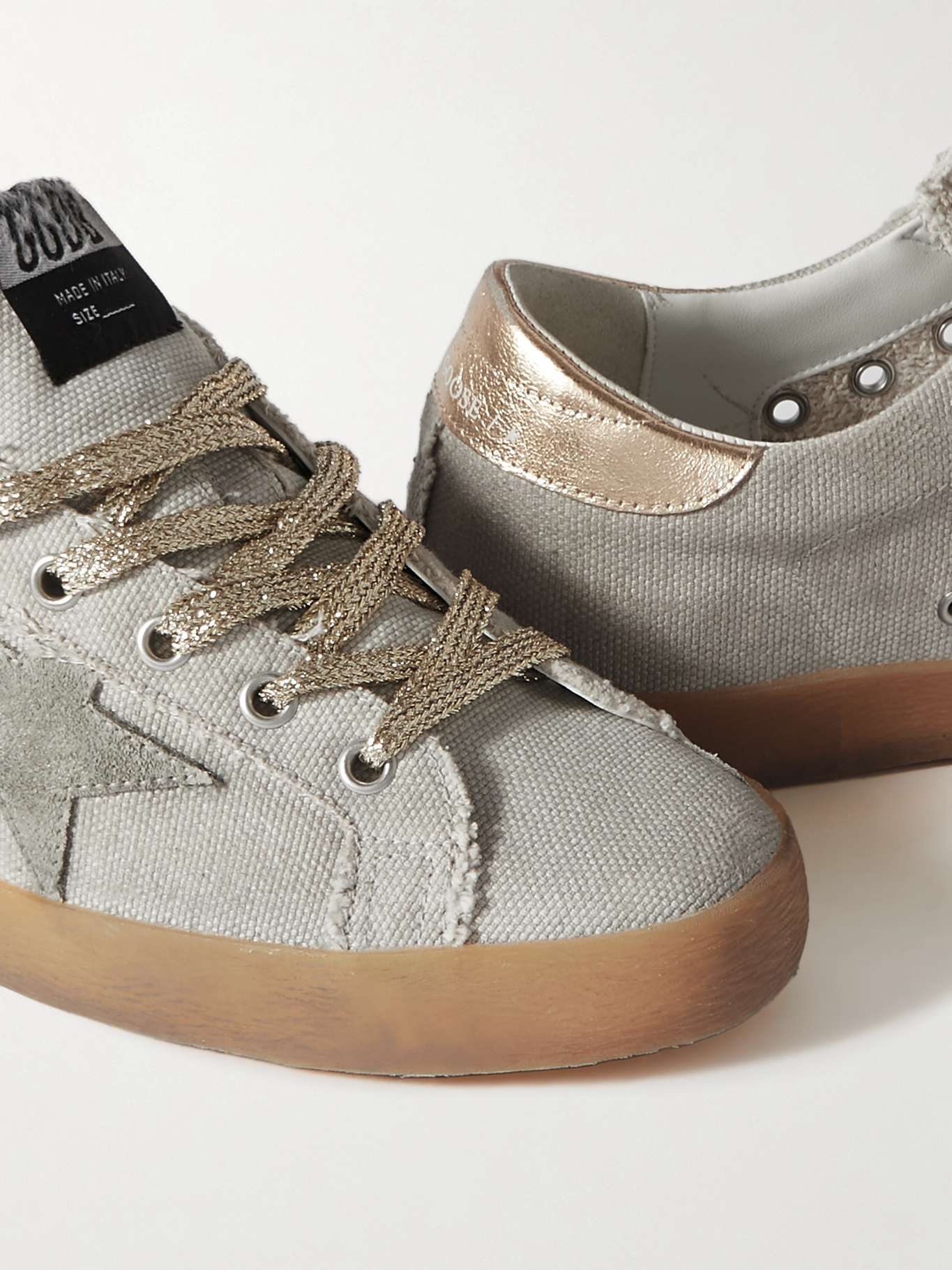 Super-Star suede and metallic leather-trimmed distressed canvas sneakers - 4