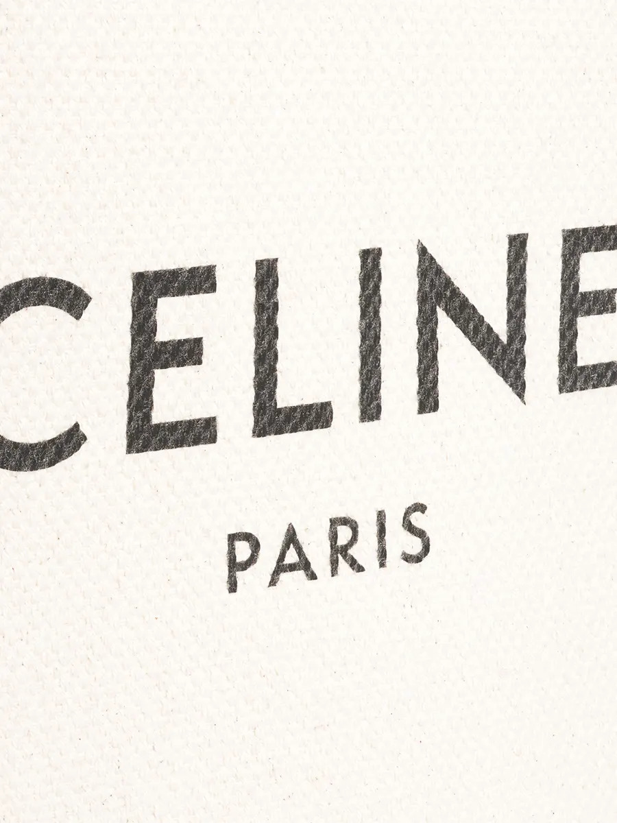 Mini Vertical Cabas Celine in Textile with Celine Print and Calfskin in Tan - 3