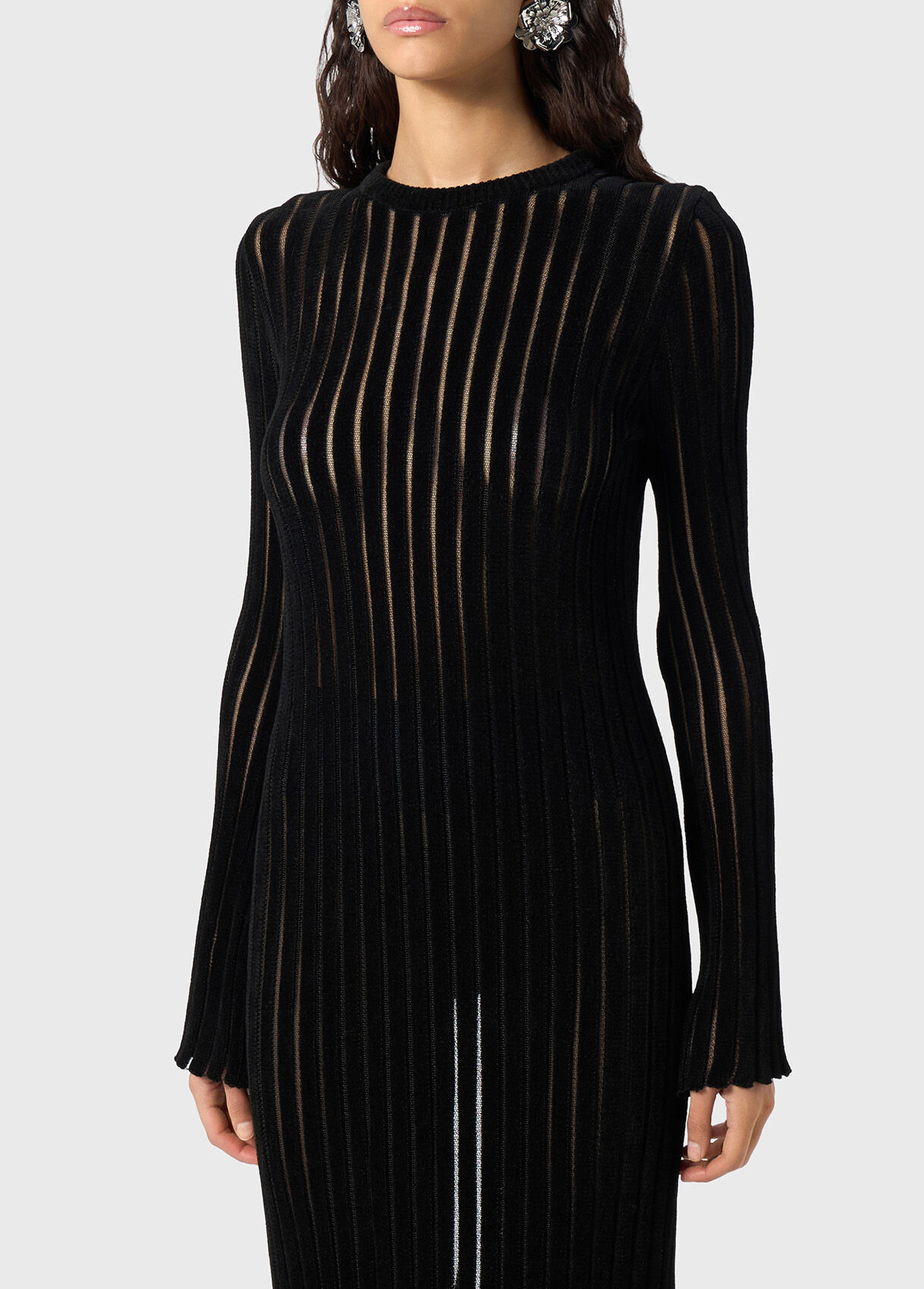 MID-LENGTH KNITTED DRESS WITH SEE-THROUGH STRIPES - 4