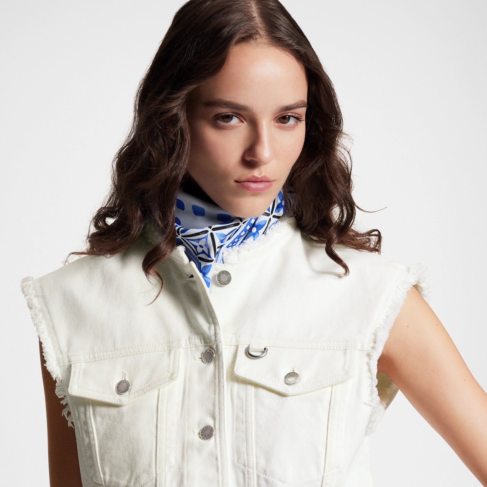 Frayed Hem Sleeveless Denim Jacket - 2