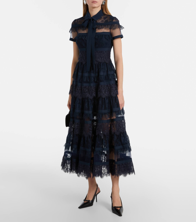 ELIE SAAB Tie-neck lace midi dress outlook