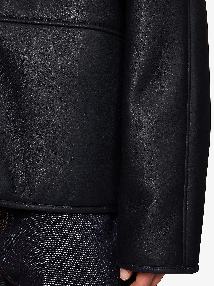 V-neck brand-debossed leather cardigan - 6