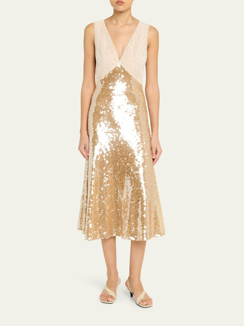 RONNY KOBO Kassie Low-Back Lace & Sequin Midi Dress outlook