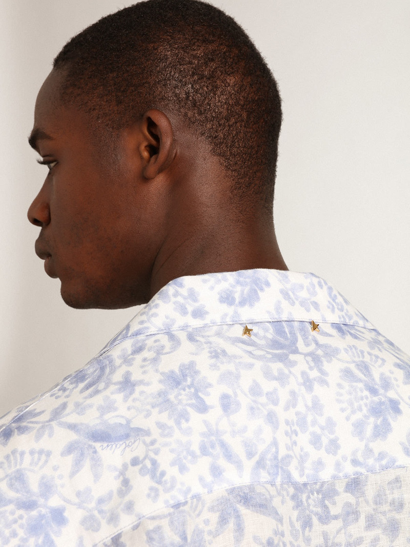 Resort Collection linen shirt with Mediterranean blue print 6