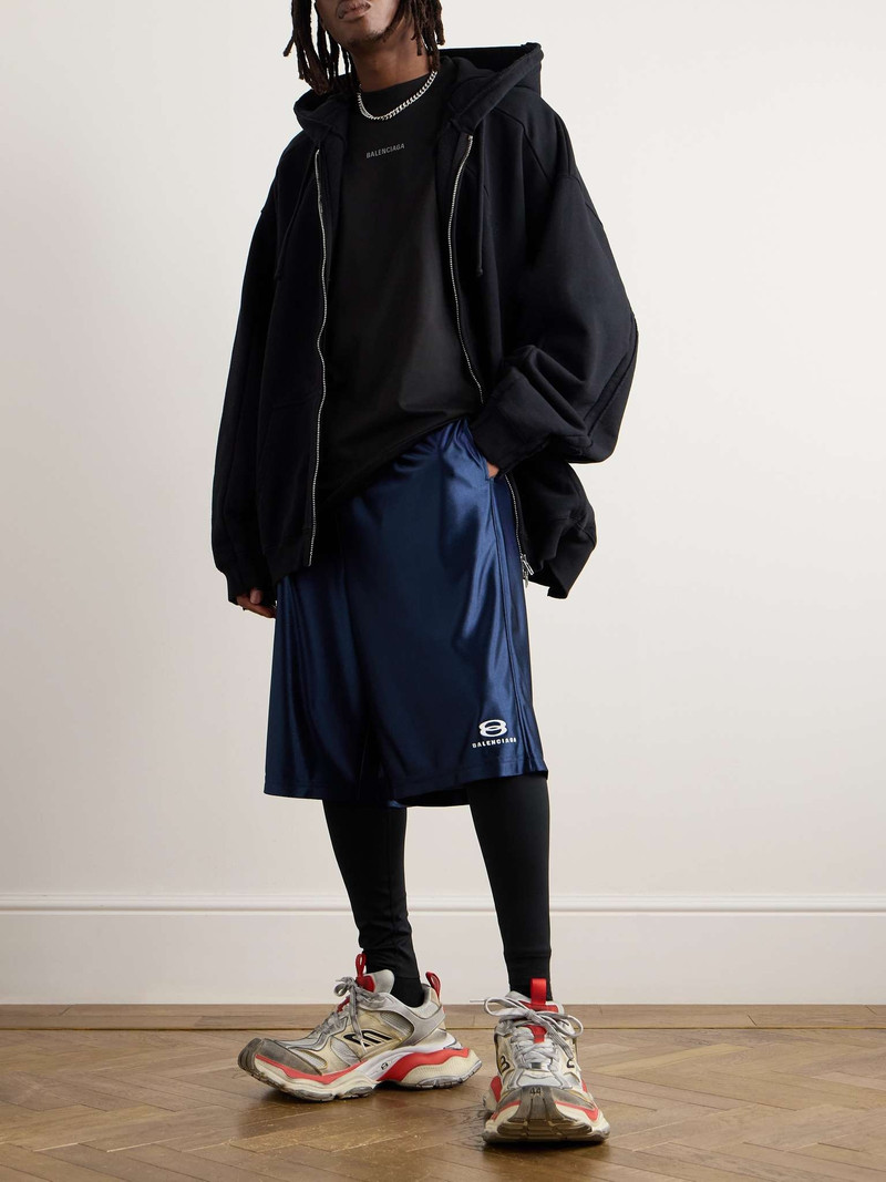 BALENCIAGA Wide-Leg Logo-Embroidered Satin-Twill Shorts outlook