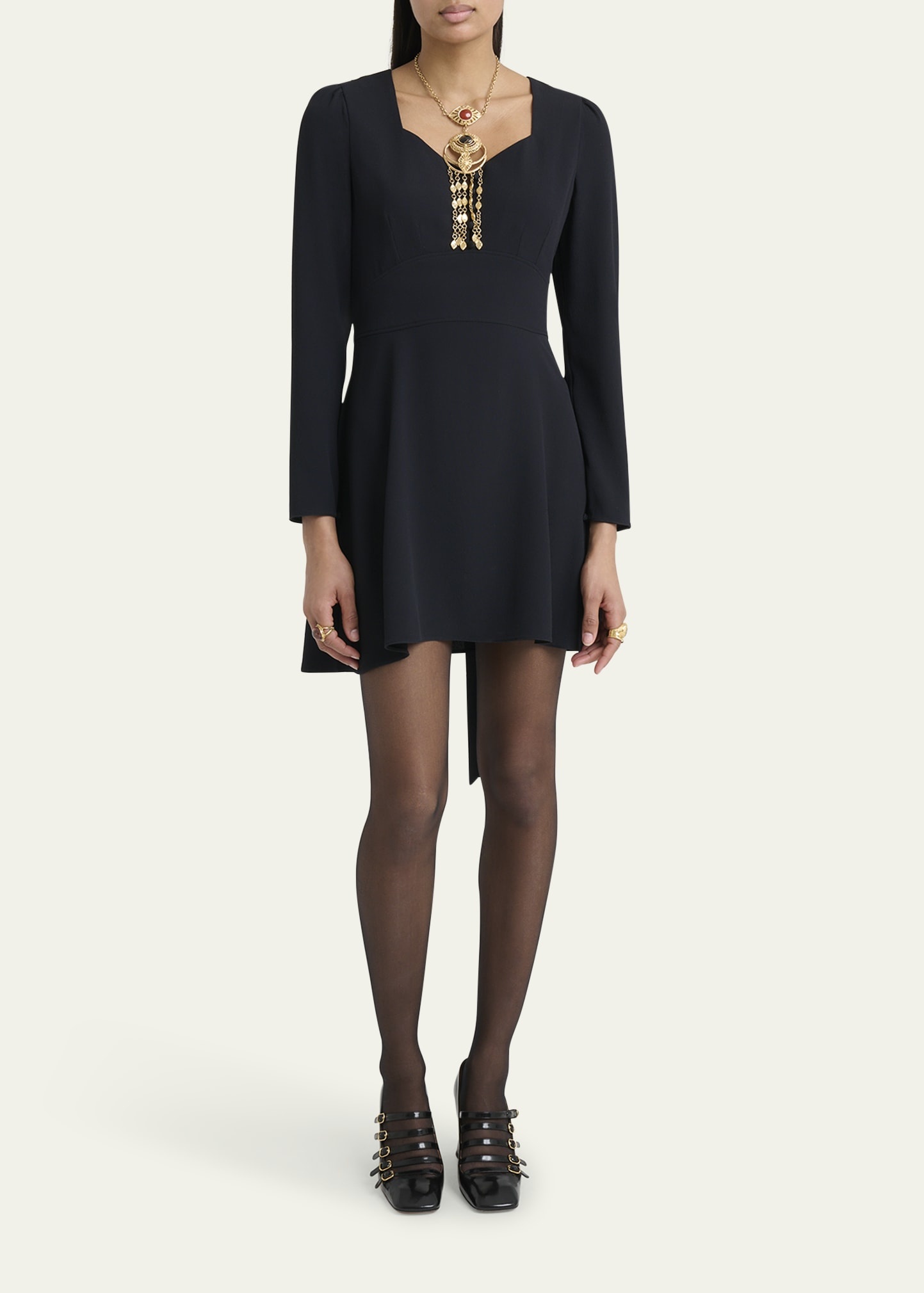 Button-Front Long-Sleeve Mini Dress - 2