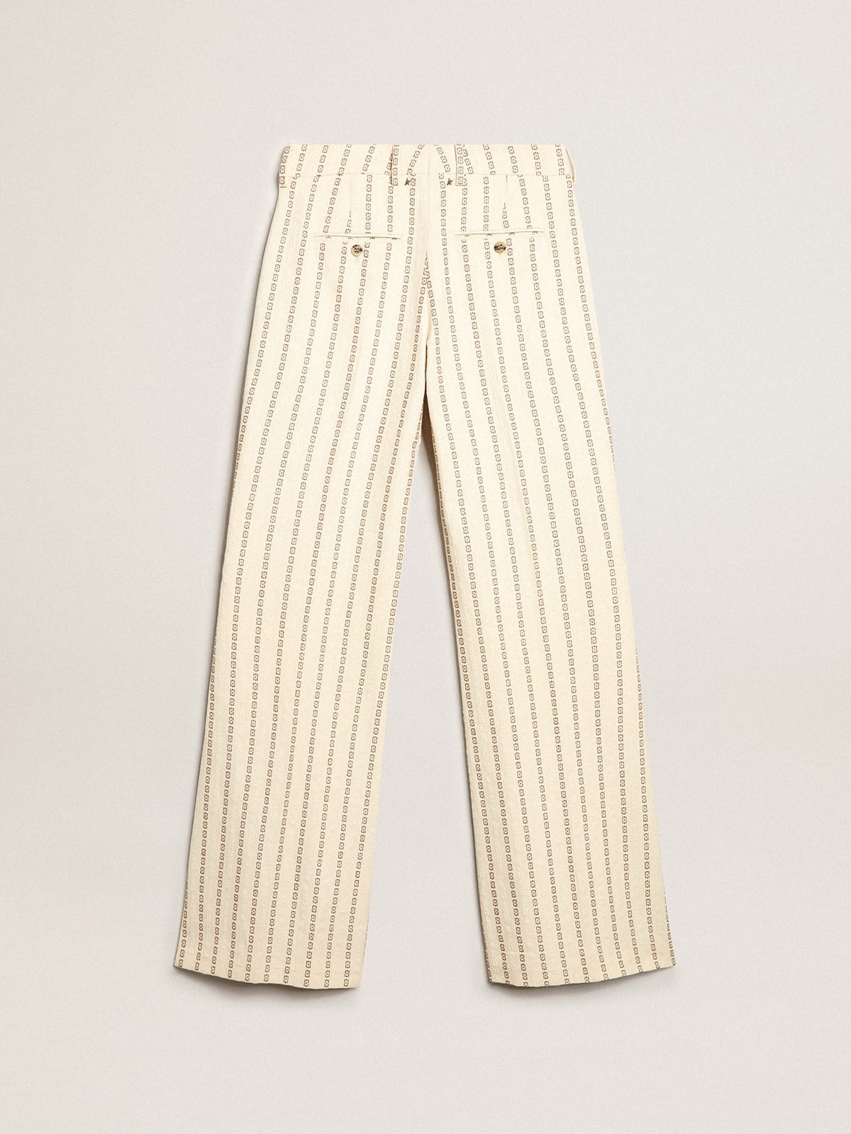 Cream-colored cotton pants with jacquard motif - 6
