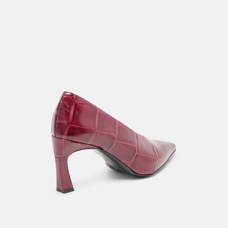 MIDGE HEELS BURGUNDY CROCO EMBOSSED LEATHER 3