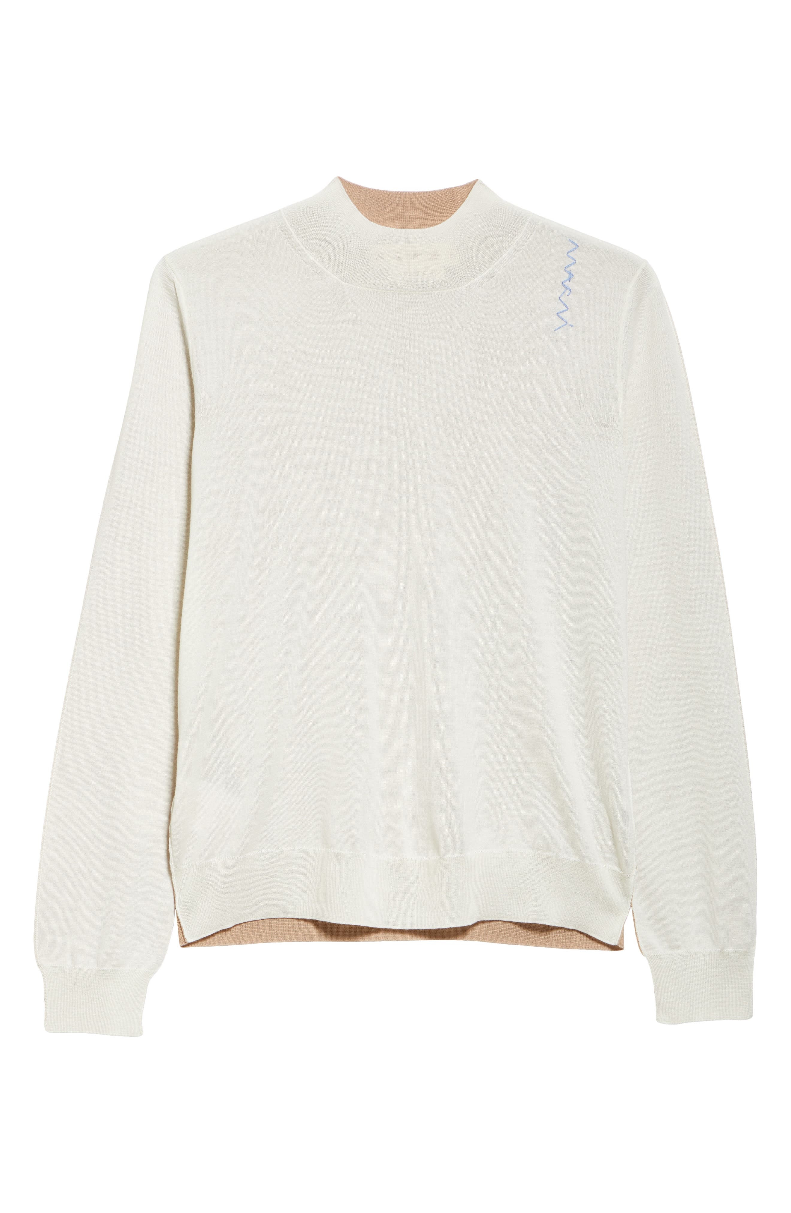 Marni Logo Embroidered Virgin Wool Sweater in Lily/White at Nordstrom - 6