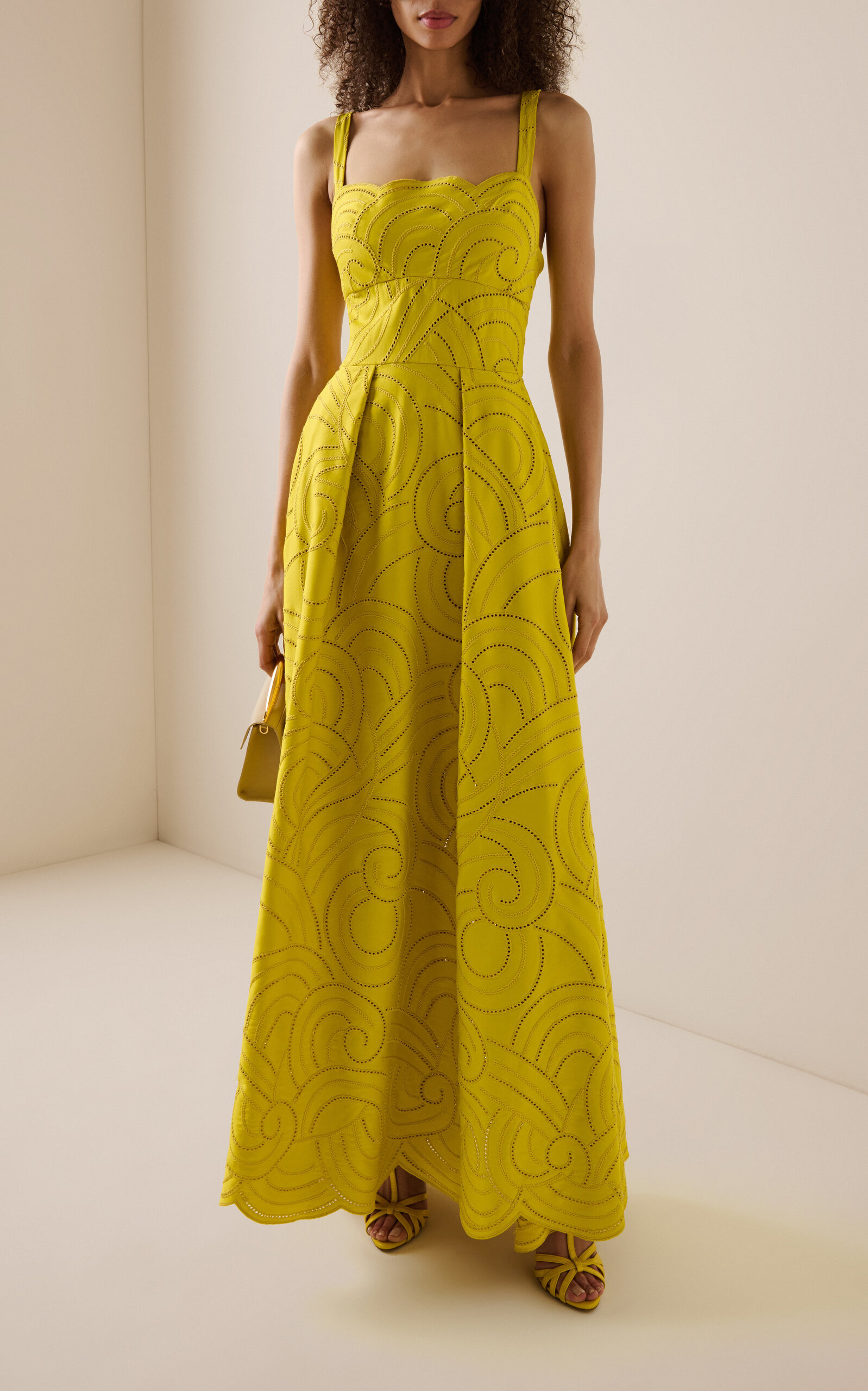 Embroidered Cotton Midi Dress yellow - 3