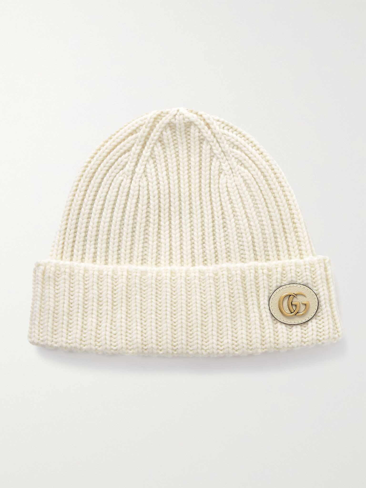 Victor appliquéd ribbed wool and cashmere-blend beanie Ivory - 1