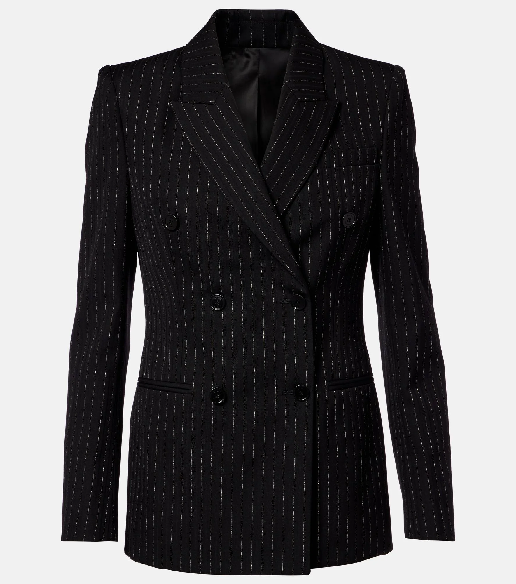 Pinstripe double-breasted wool blazer - 1