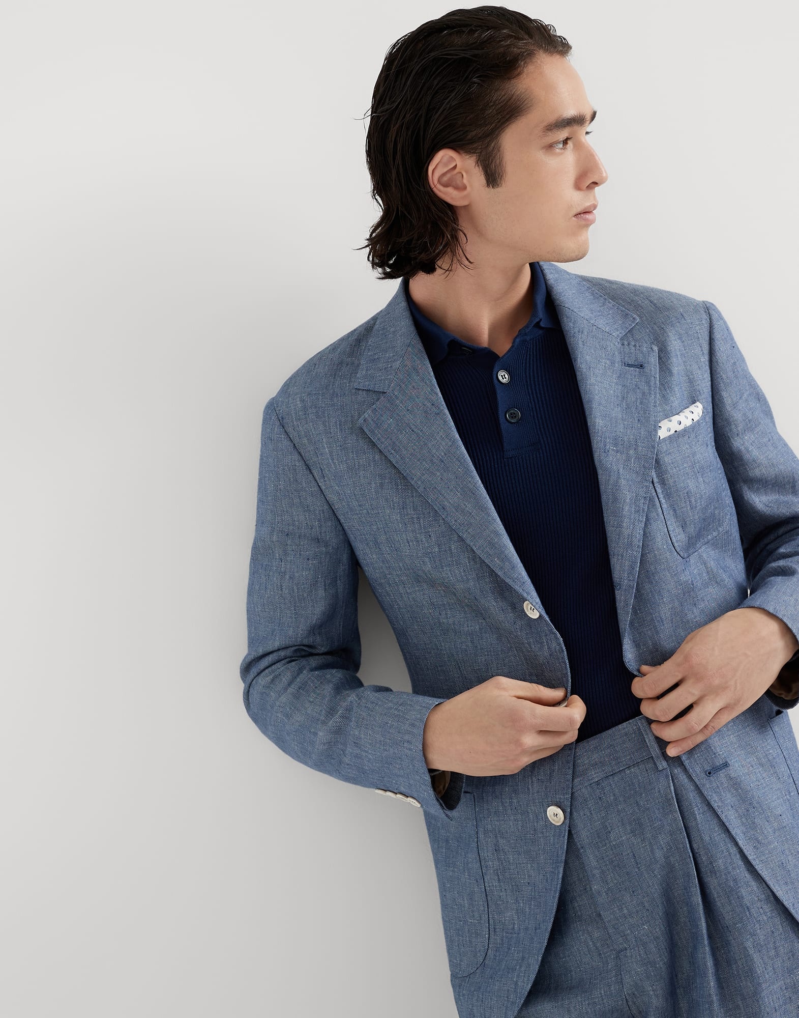 Denim-effect linen deconstructed blazer with patch pockets - 4