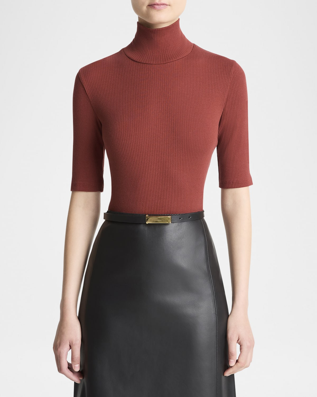 Ribbed Elbow-Sleeve Turtleneck Top - 4