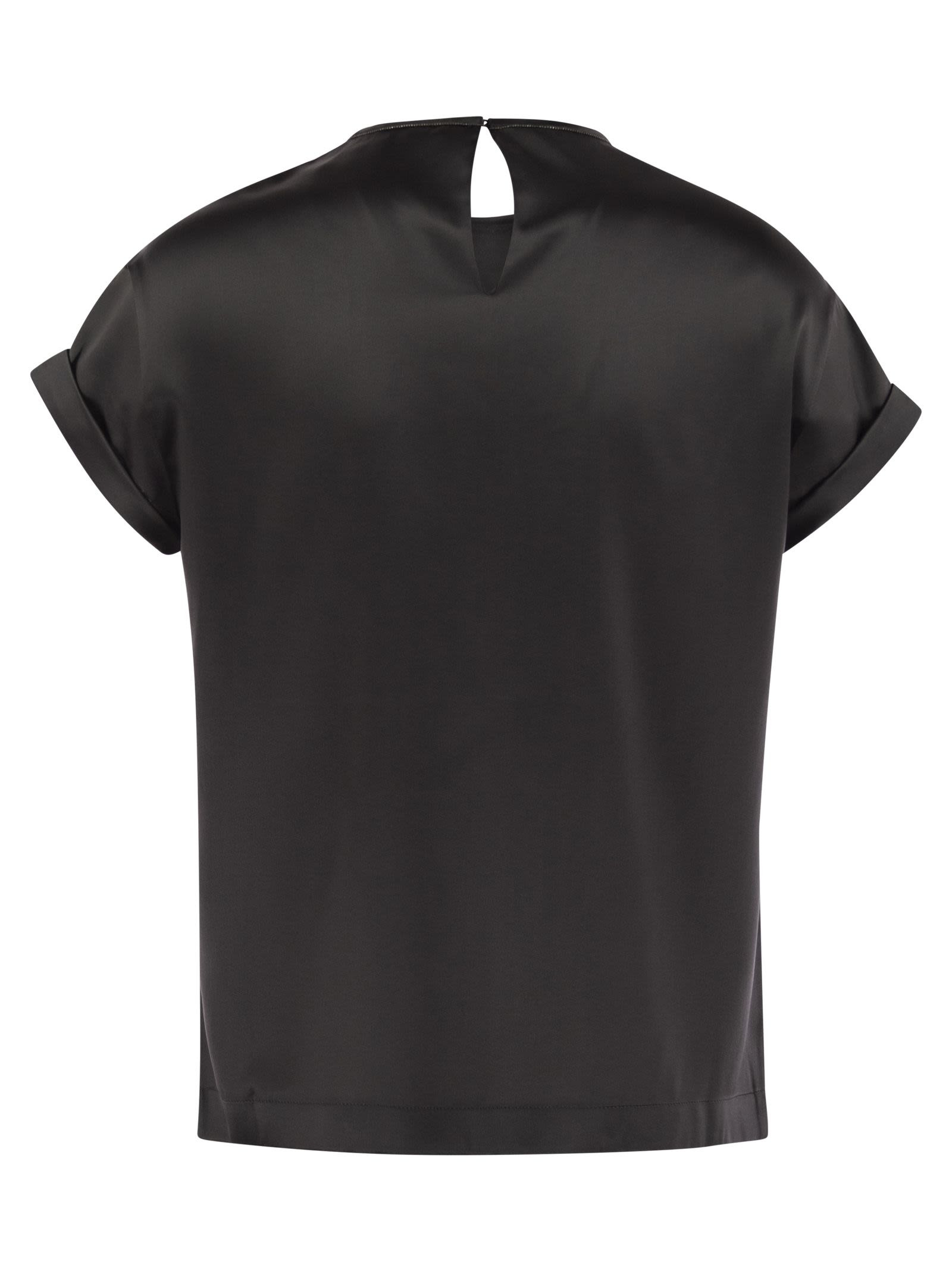 Brunello Cucinelli Women Stretch Silk Satin T-Shirt With Necklace - 2
