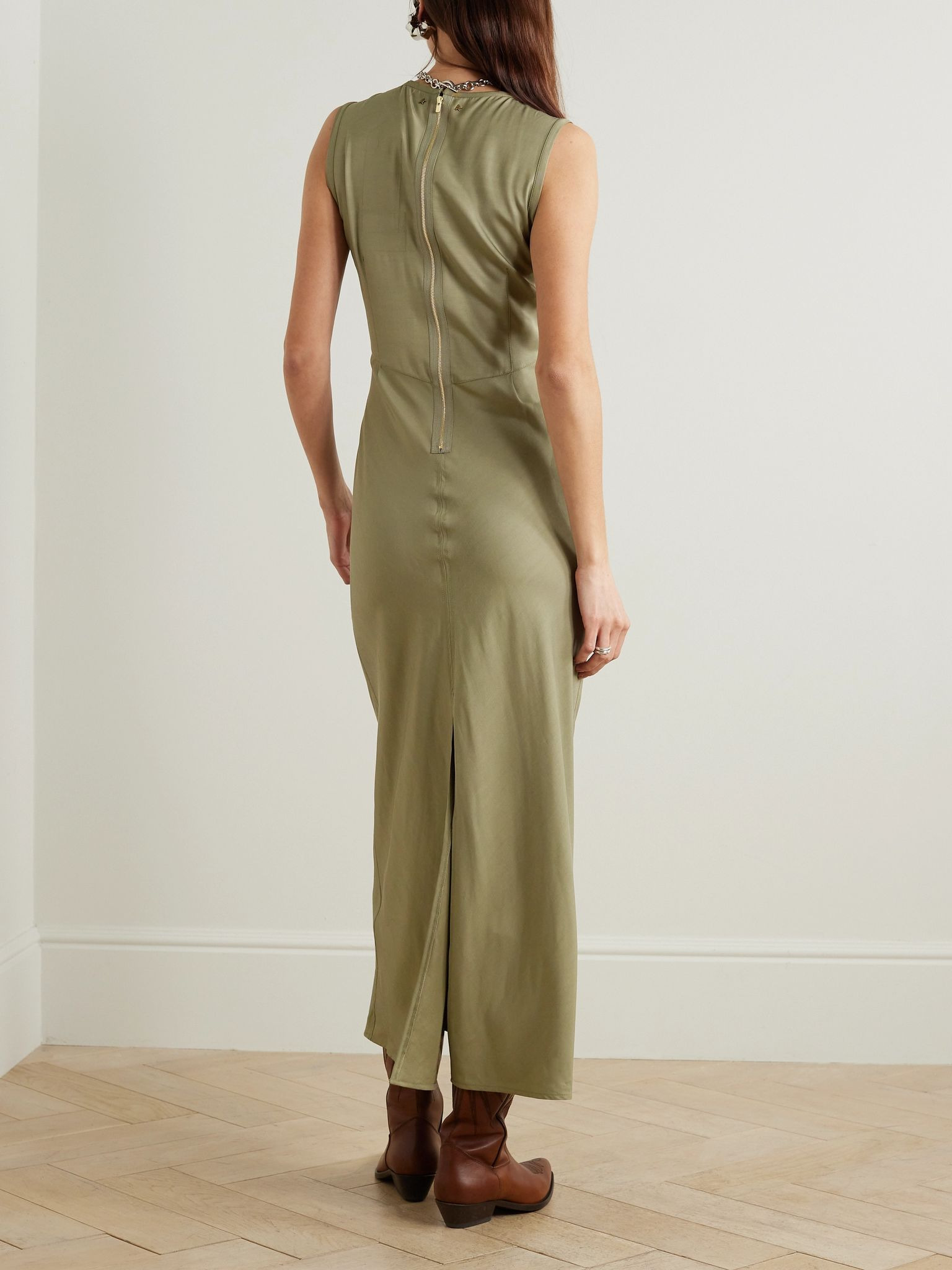 Journey embellished twill midi dress Army green - 3