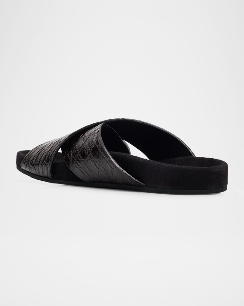 Giuseppe Zanotti Men's Ryan 10 Croc-Embossed Leather & Suede Slides outlook