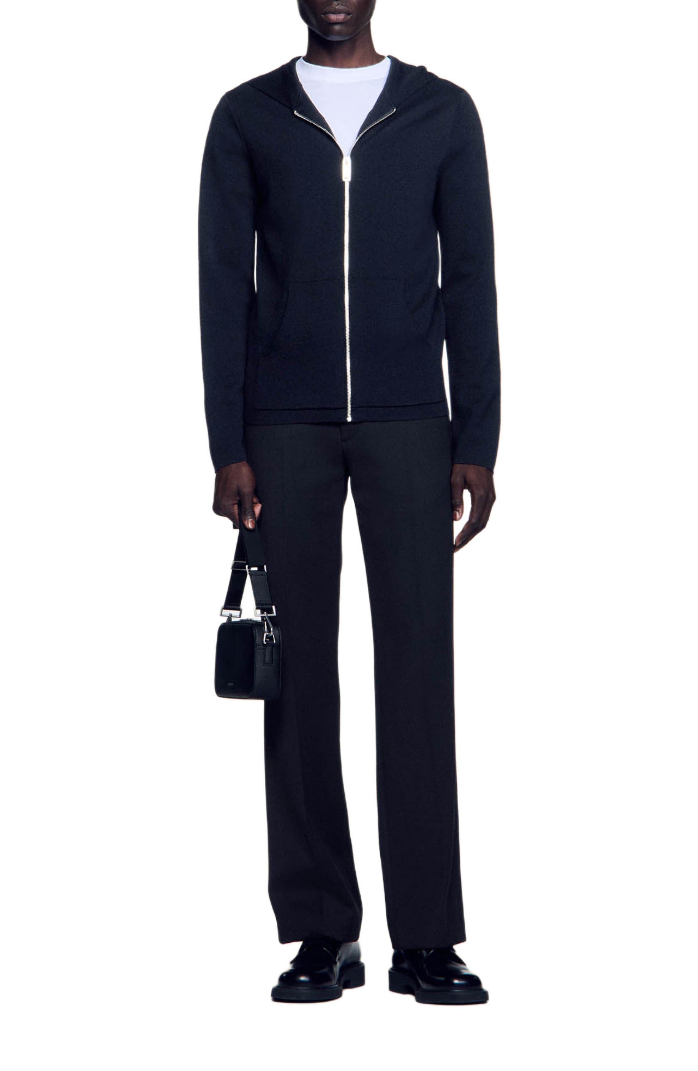SANDRO Zipped cardigan with hood in Black at Nordstrom - 6