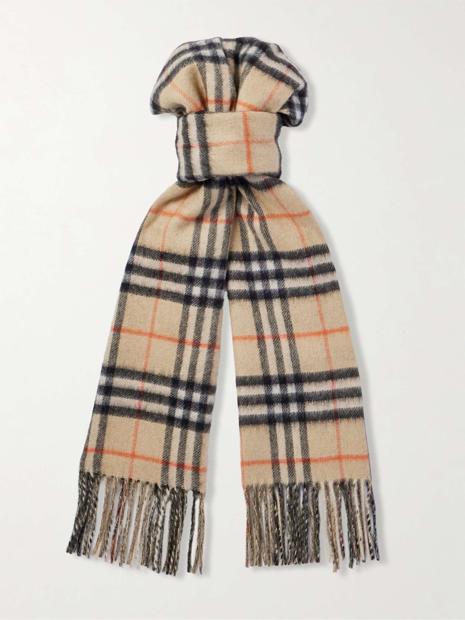 Logo-Appliquéd Fringed Reversible Checked Cashmere Scarf - 1