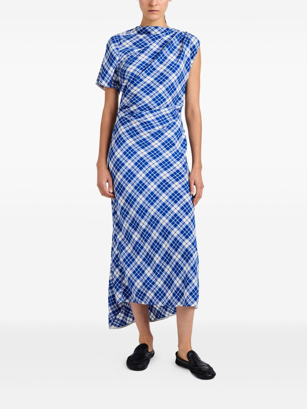 Hallie asymmetric-neckline plaid dress - 2