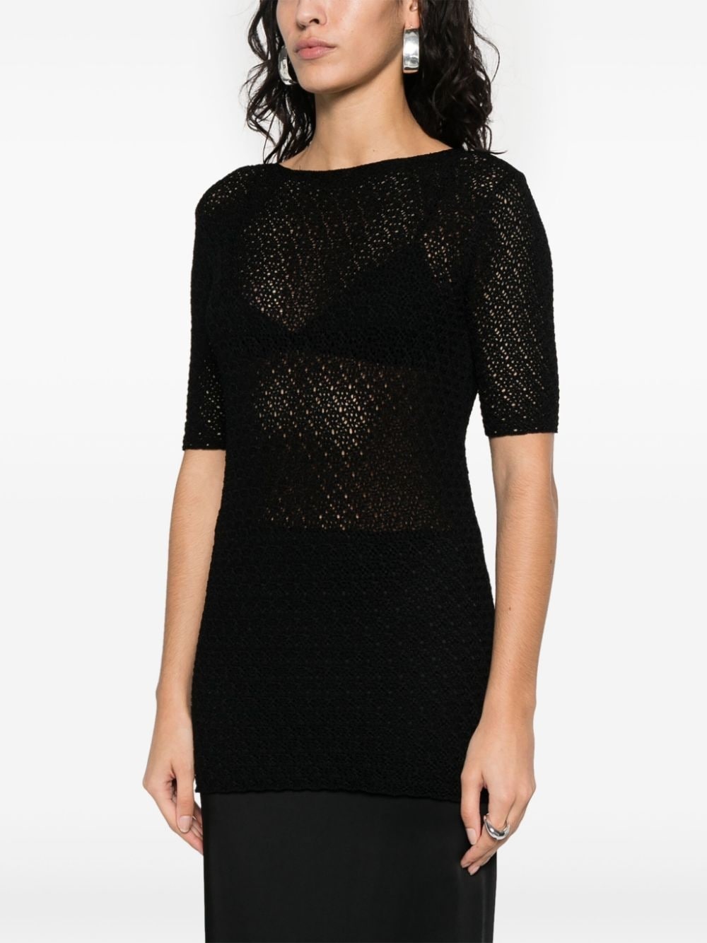 bardot-neck sheer jumper - 3