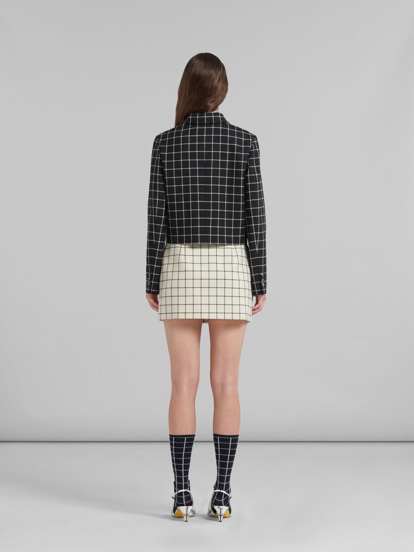 WHITE CHECKED WOOL MINI SKIRT - 3