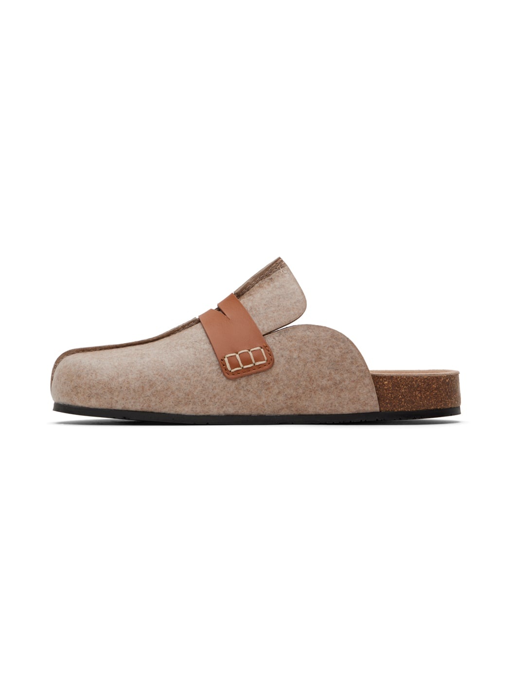 Beige Laminated Felt Loafer Mules - 3
