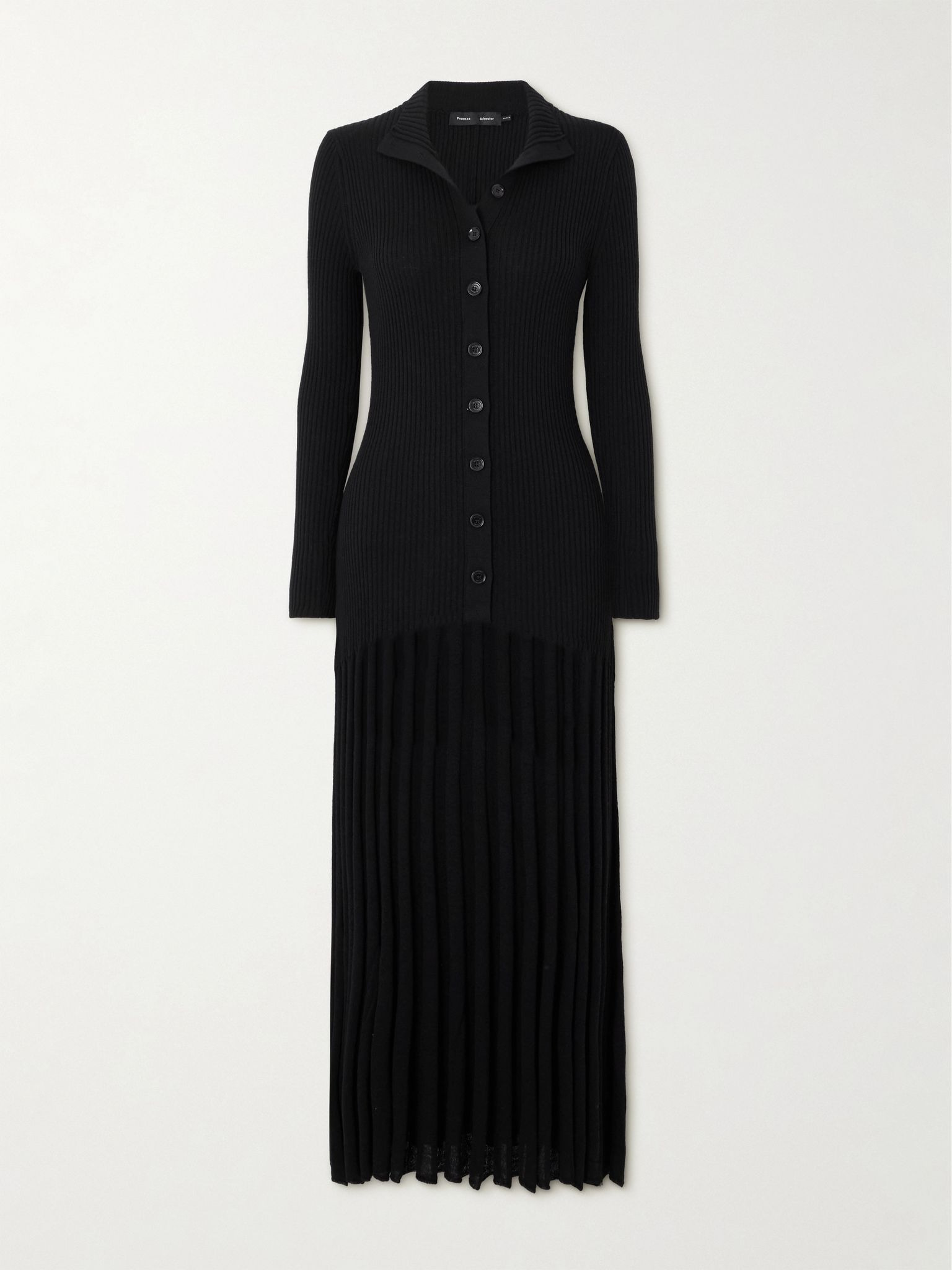 Jada pleated ribbed-knit wool maxi dress Black - 1