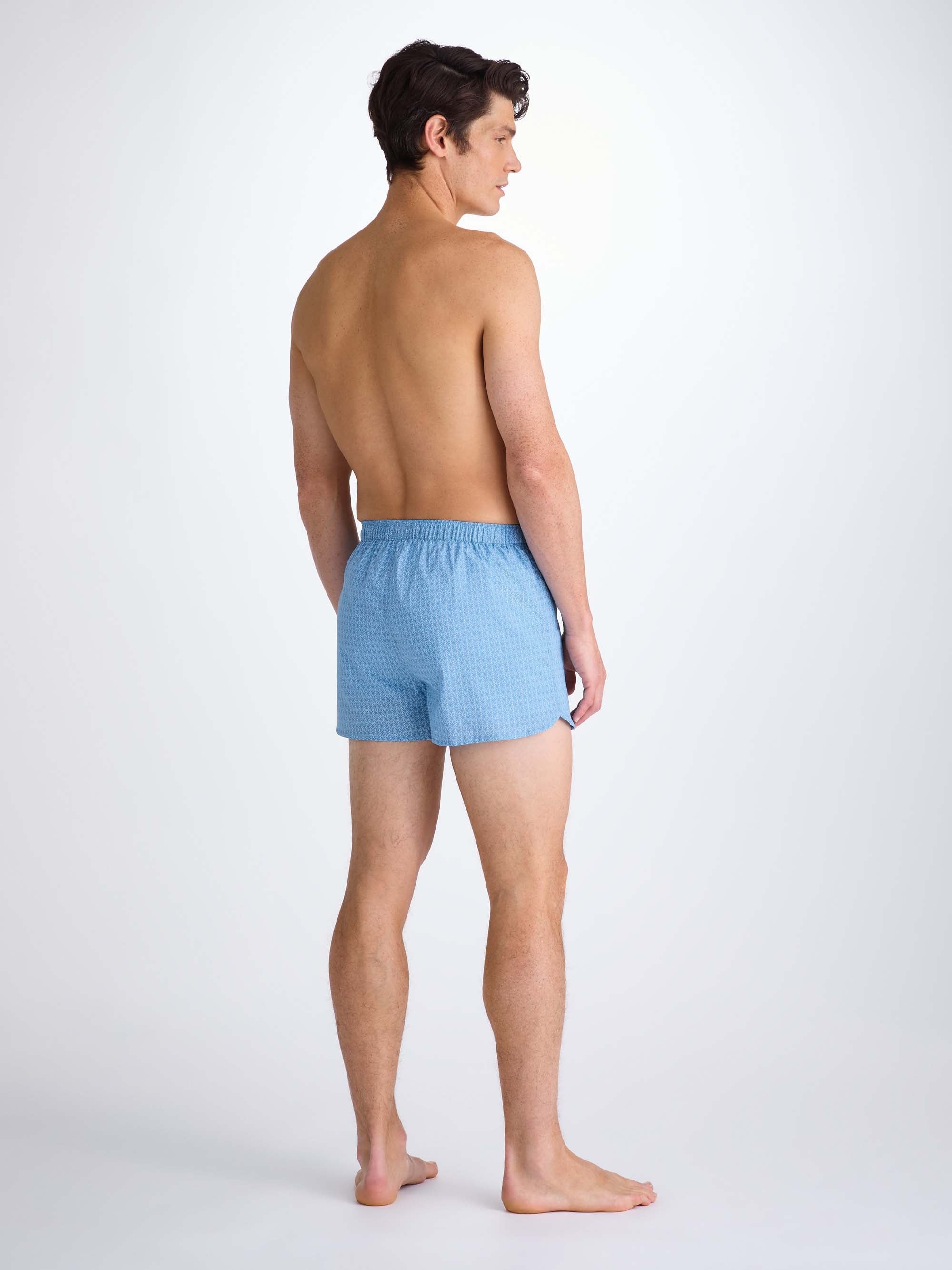 Men's Modern Fit Boxers Cotton Batiste Blue Jungle Leaf Print - 4