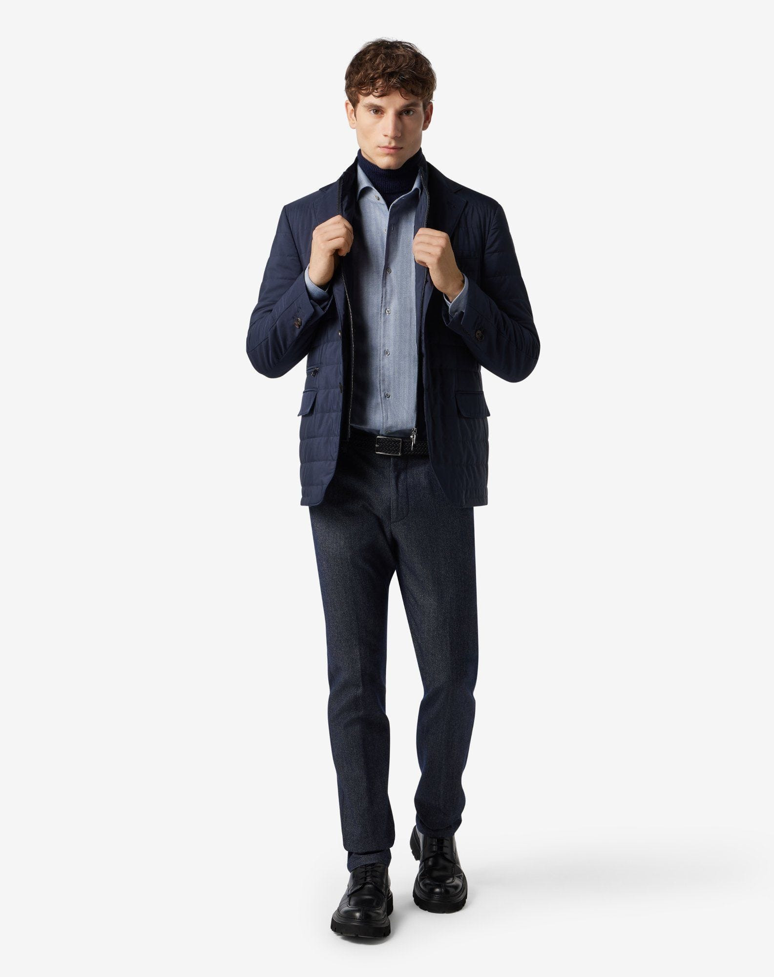 Blue 5-pocket wool and stretch cotton denim trousers - 2