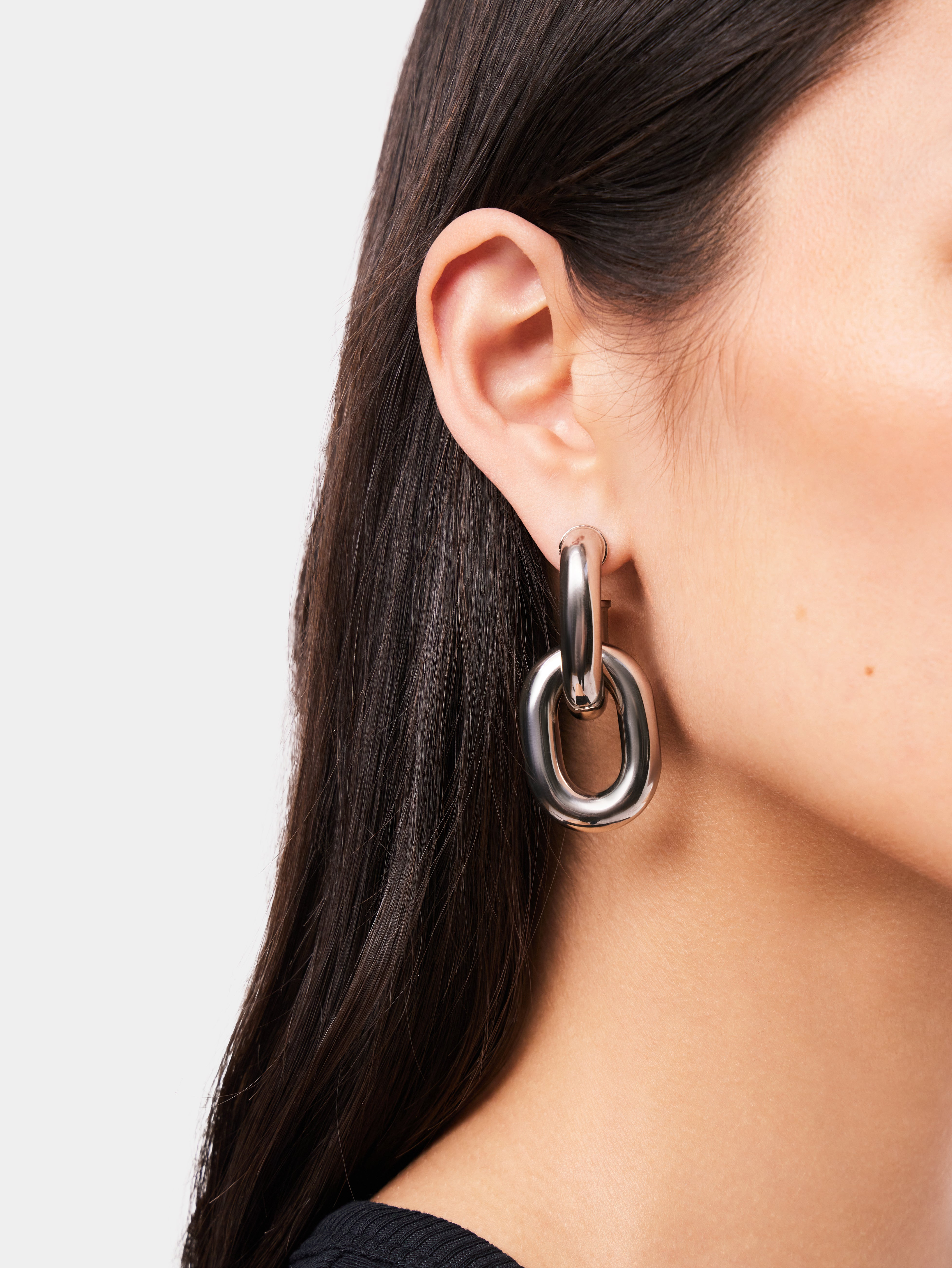 SILVER DOUBLE XL LINK EARRINGS - 2