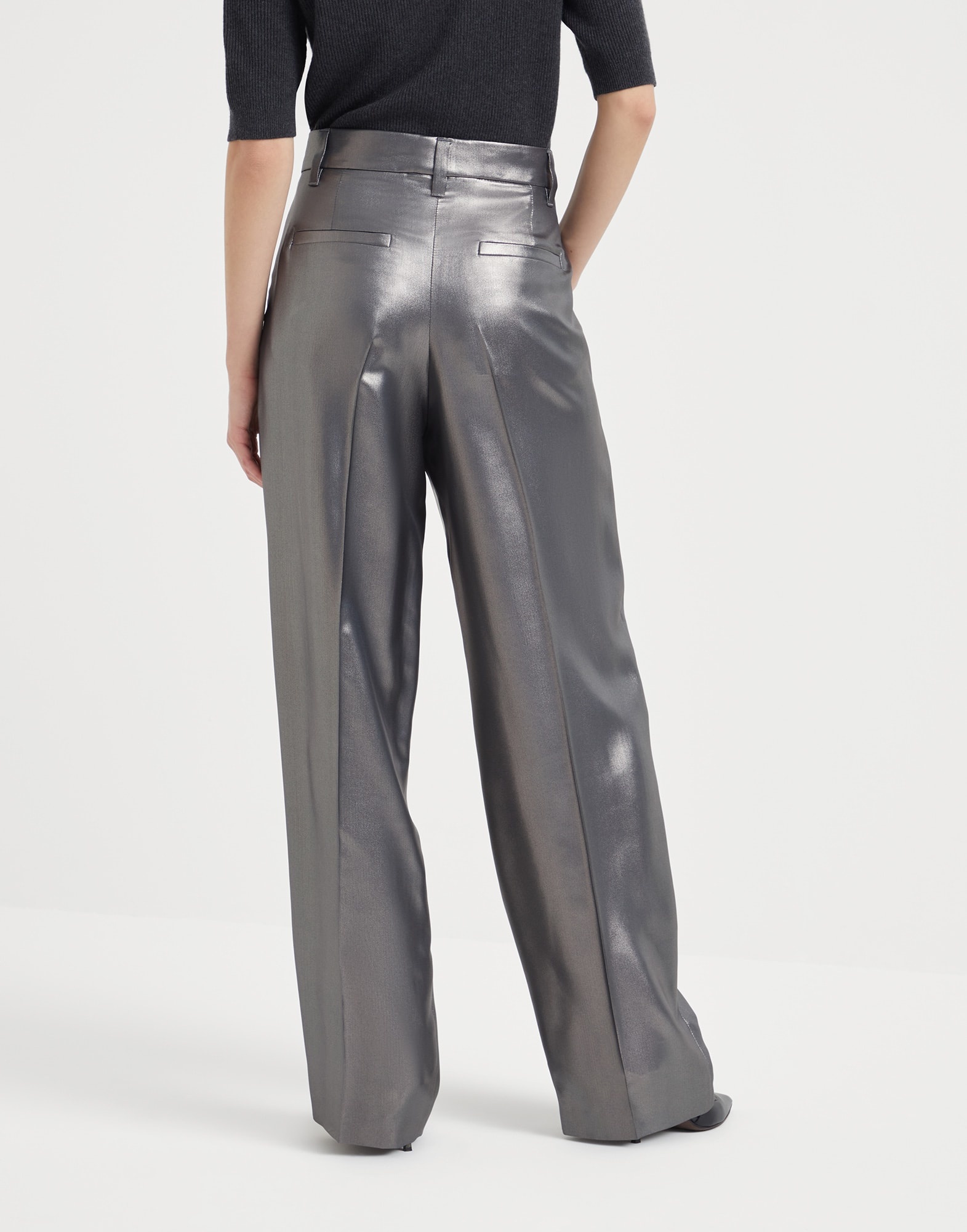 Lamé silk twill tailored relaxed trousers - 2