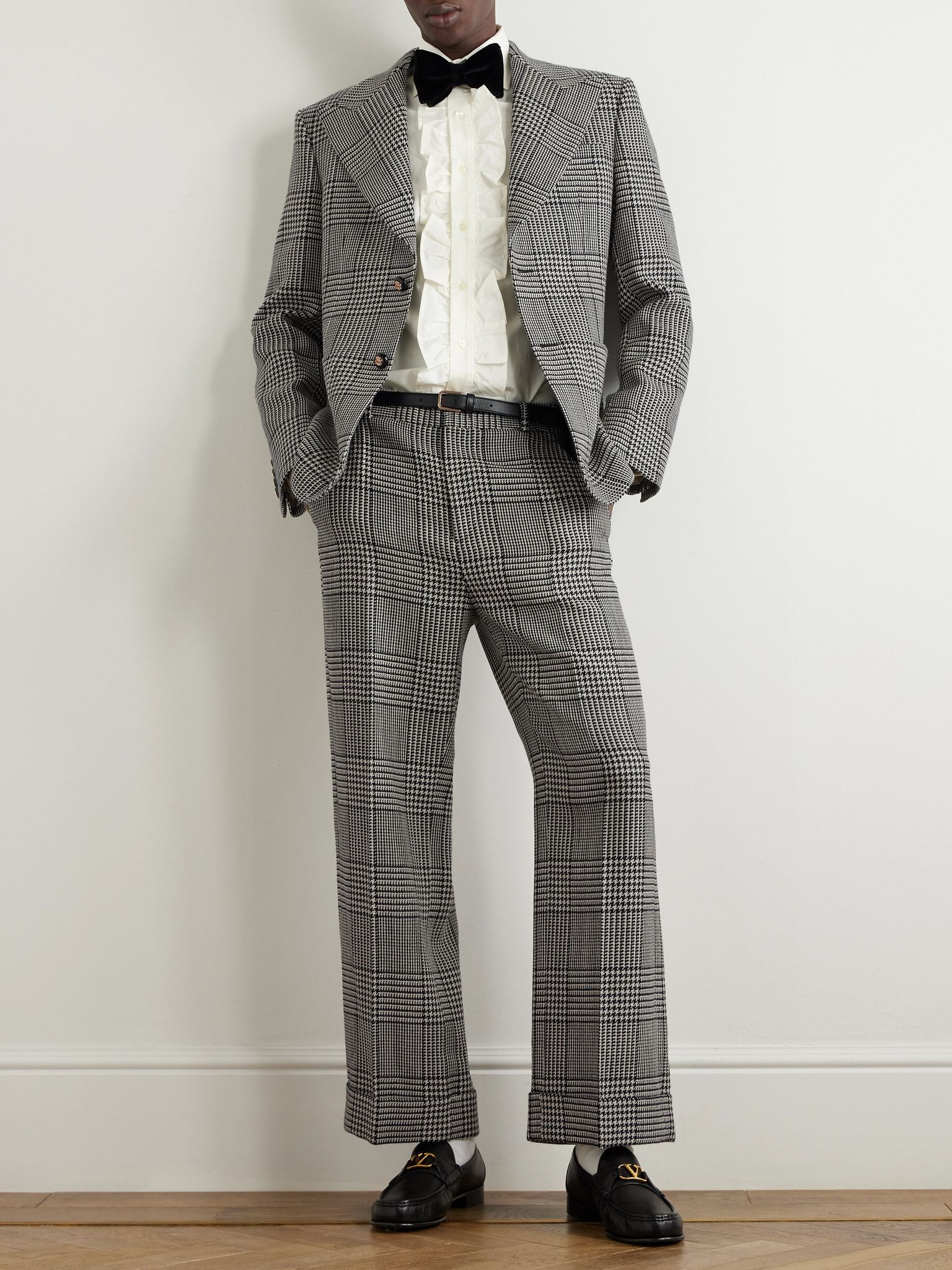 Prince of Wales Checked Wool Suit Jacket Gray - 2