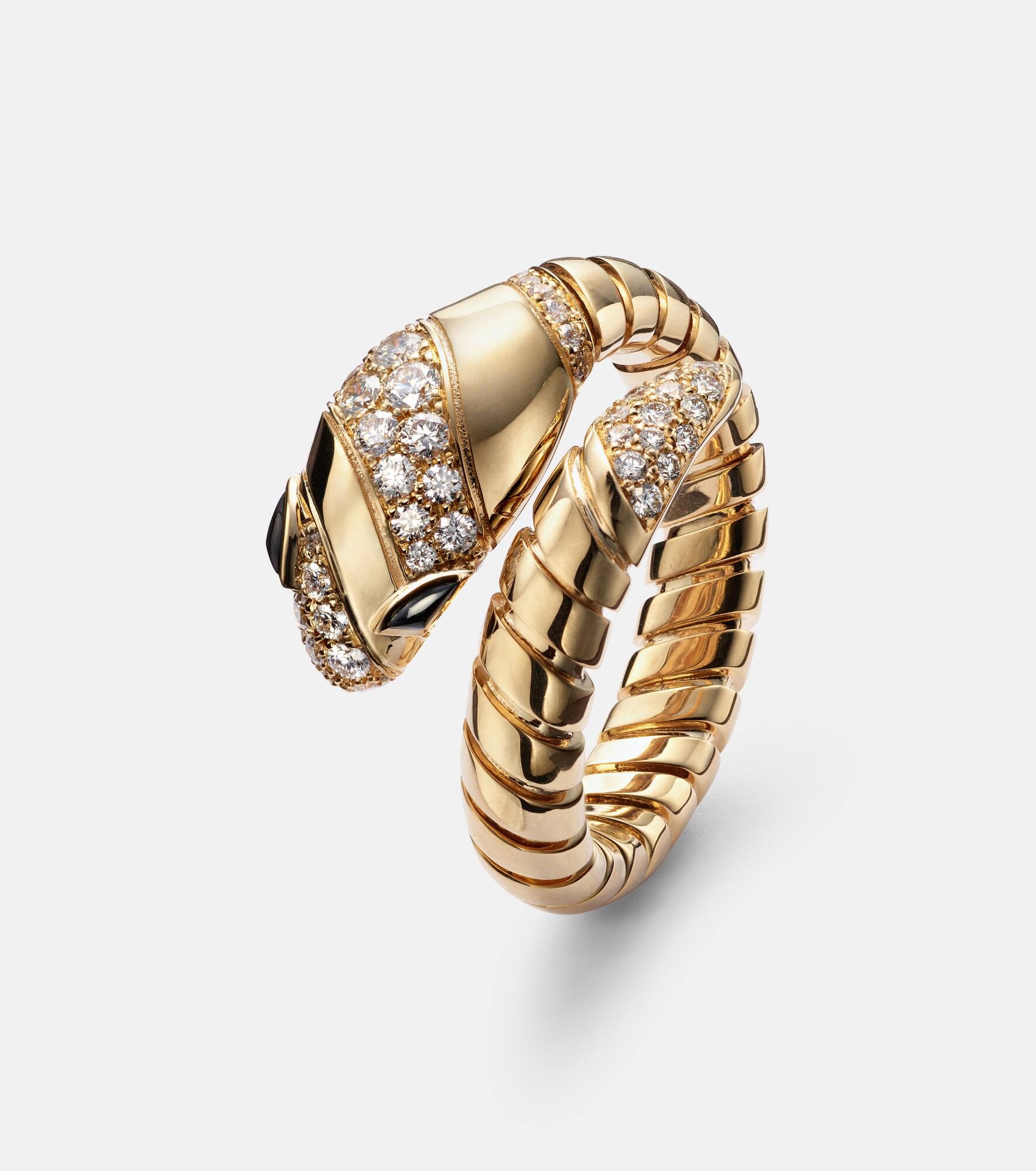 Serpenti Tubogas 18kt ring with diamonds and onyx - 4