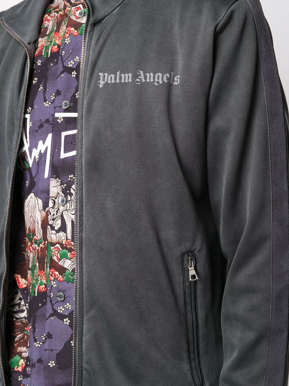 velvet logo print zipped jacket - 5