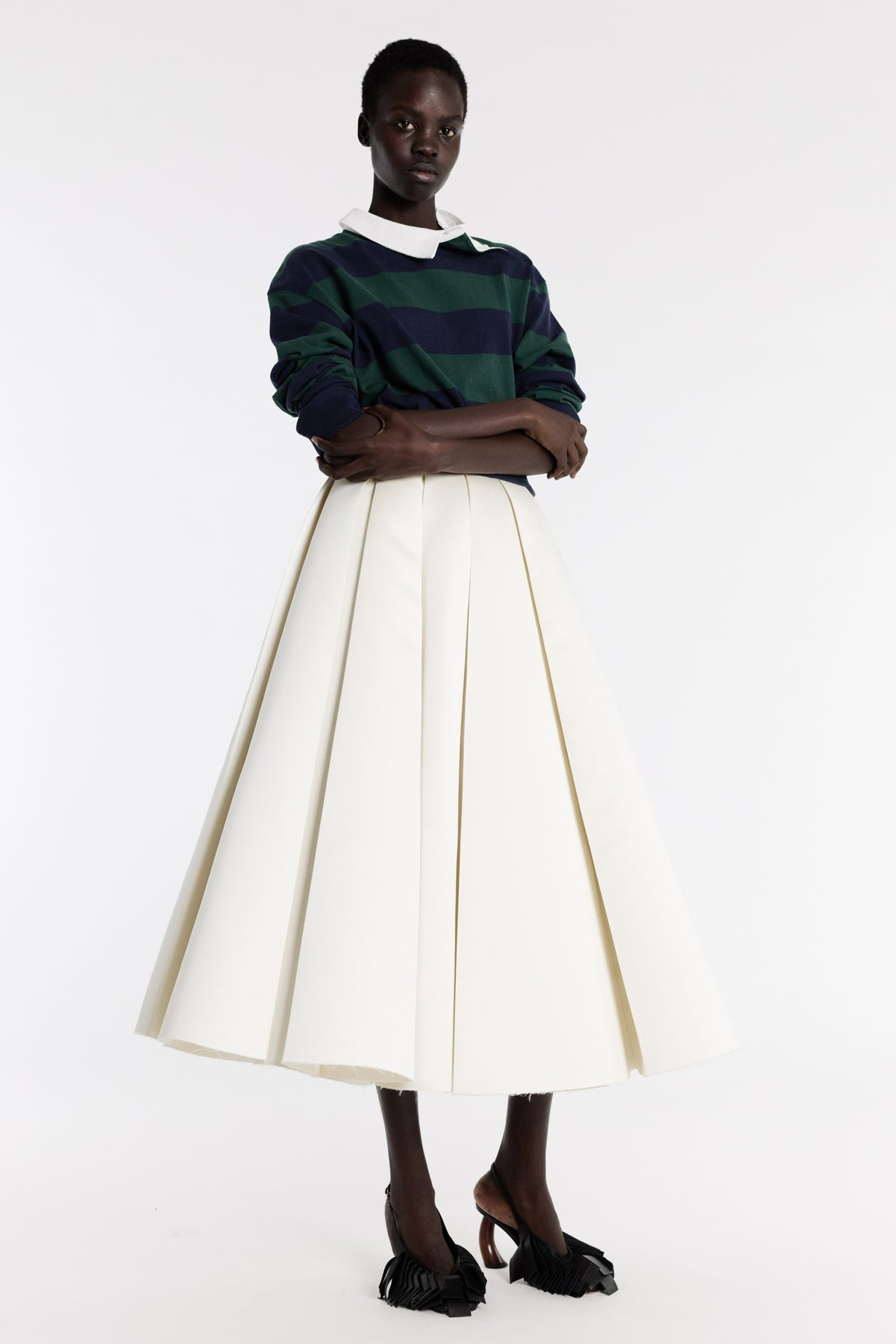 SATIN PANELLED SKIRT IVORY - 4