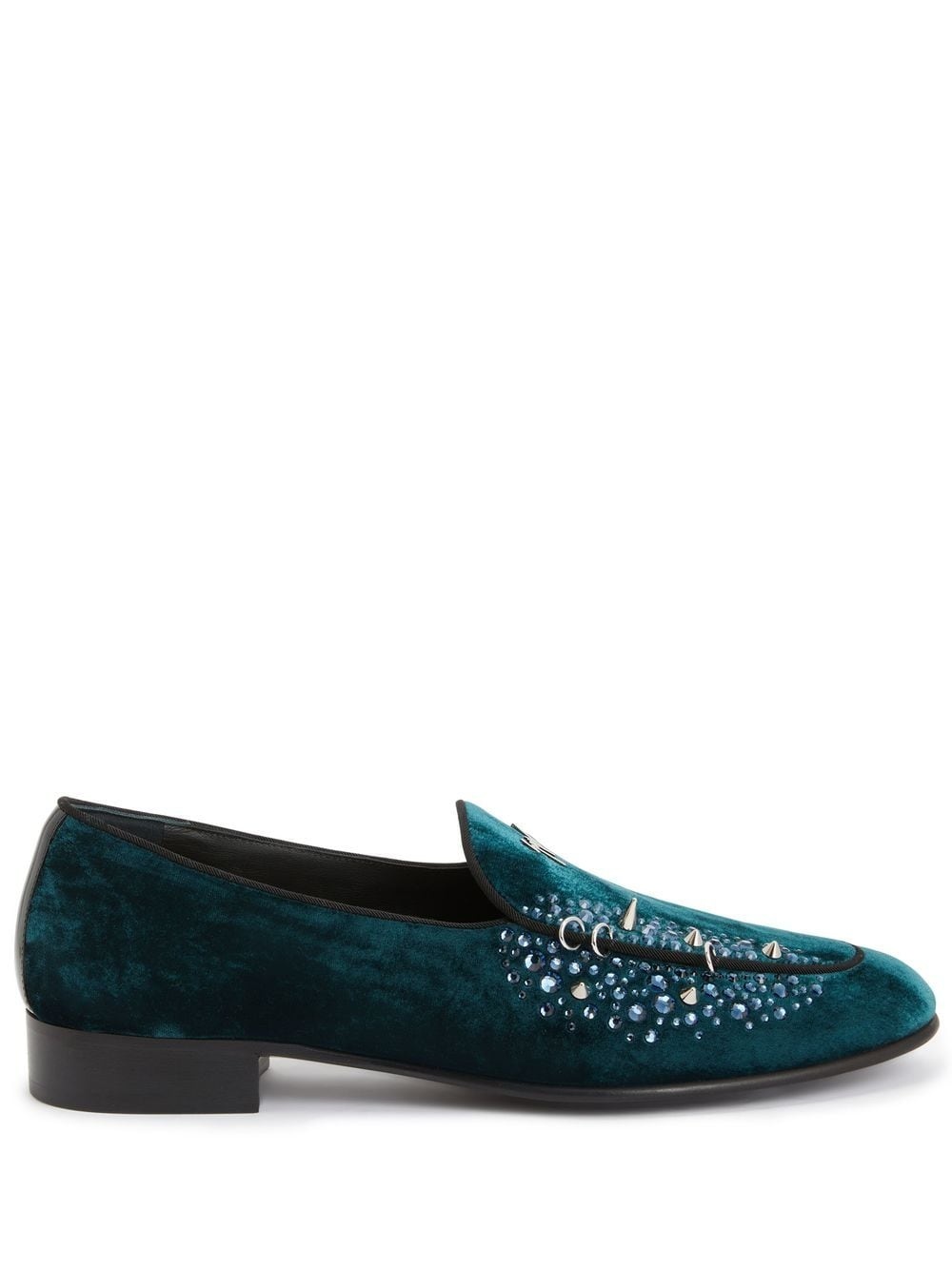 velvet-effect rhinestone loafers - 1