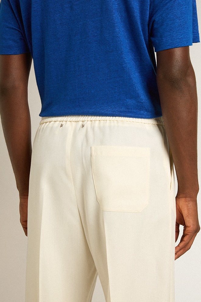 Men’s aged white wool gabardine joggers - 5