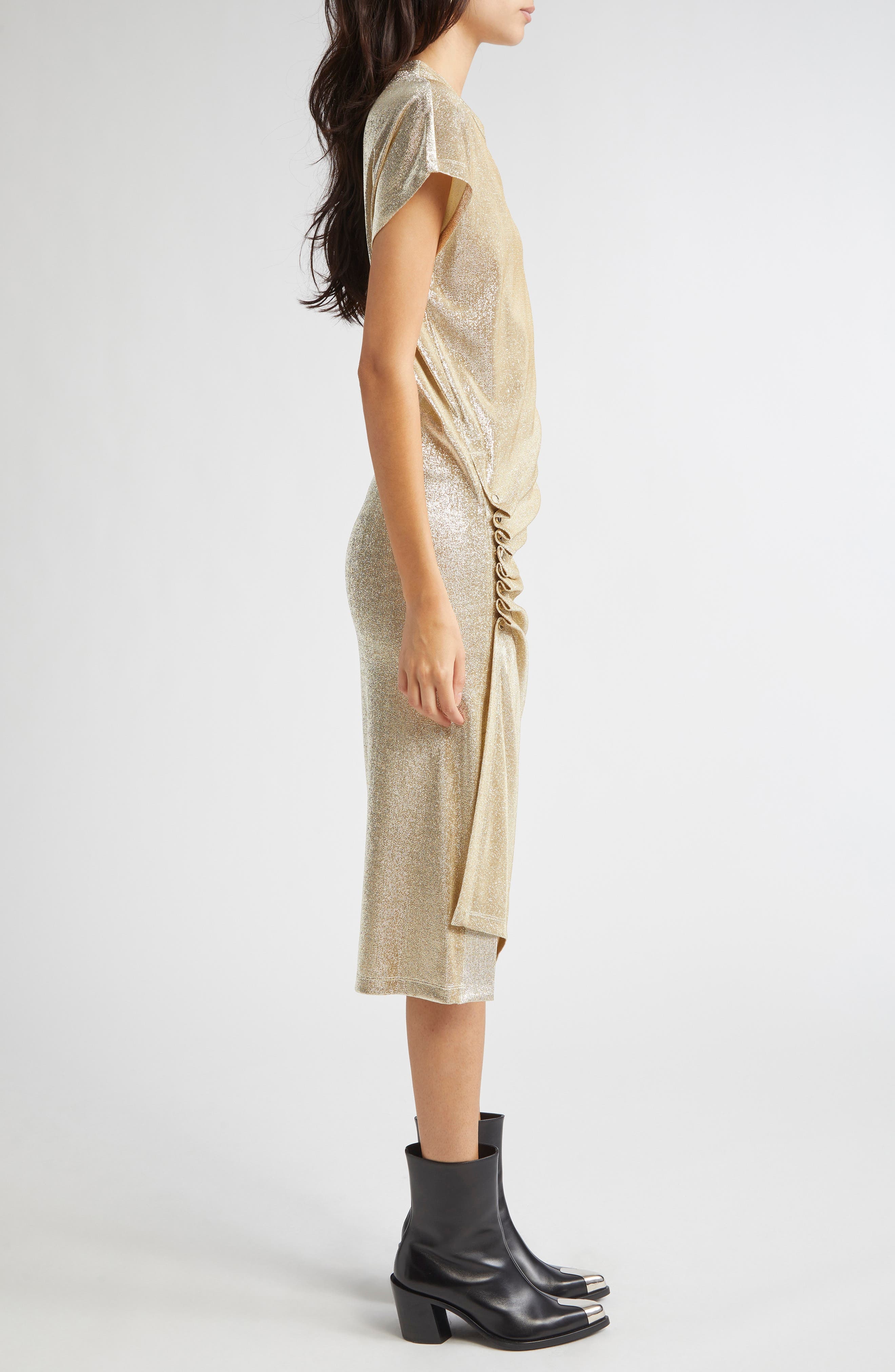 Rabanne Drapé Pression Metallic Knit Dress in Silver /Gold at Nordstrom - 3
