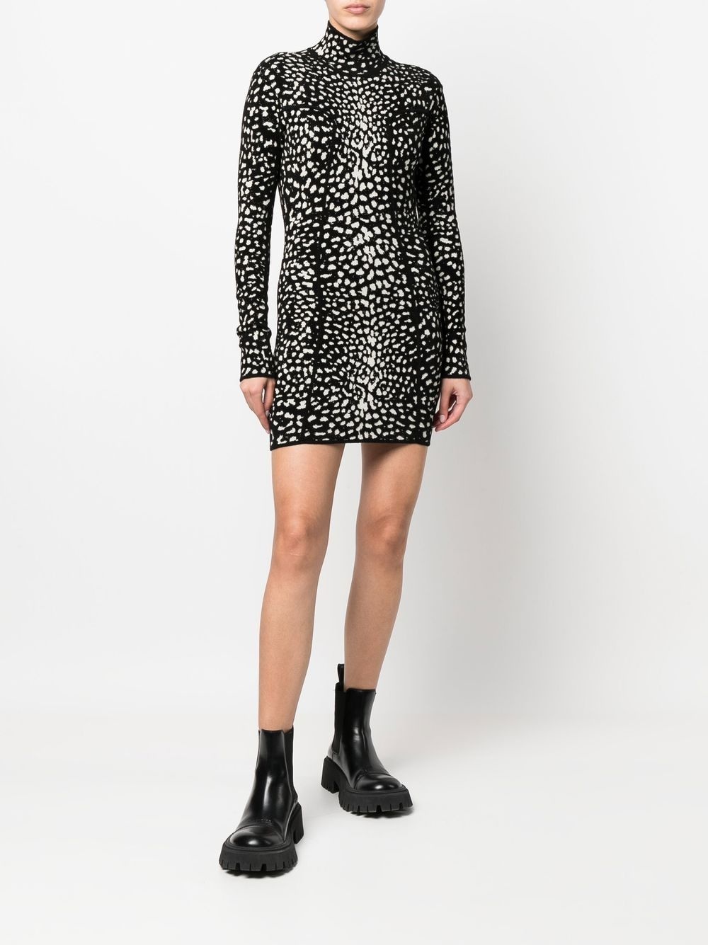 leopard jacquard mini dress - 3