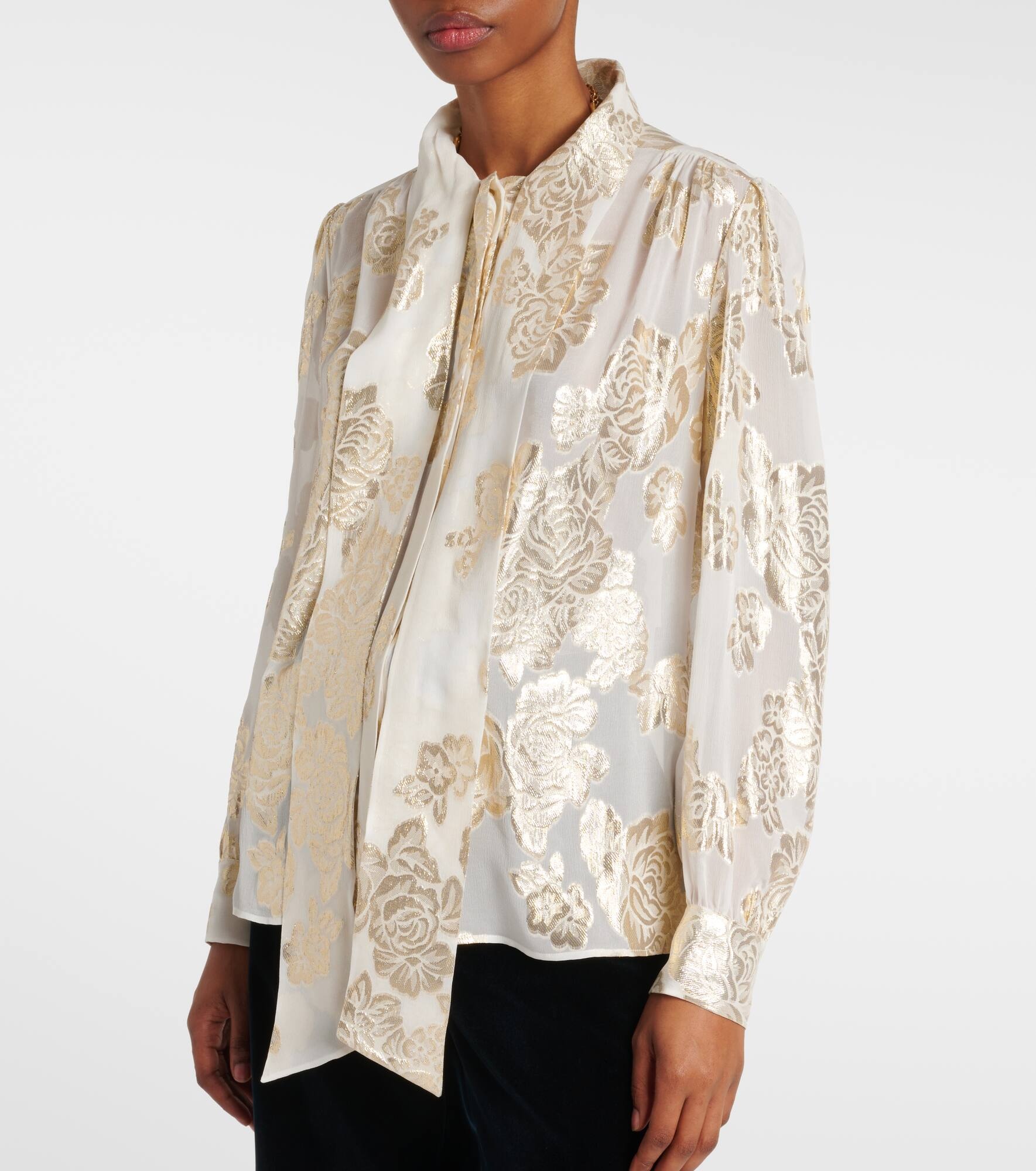 Floral fil coupé silk-blend lamé blouse - 5