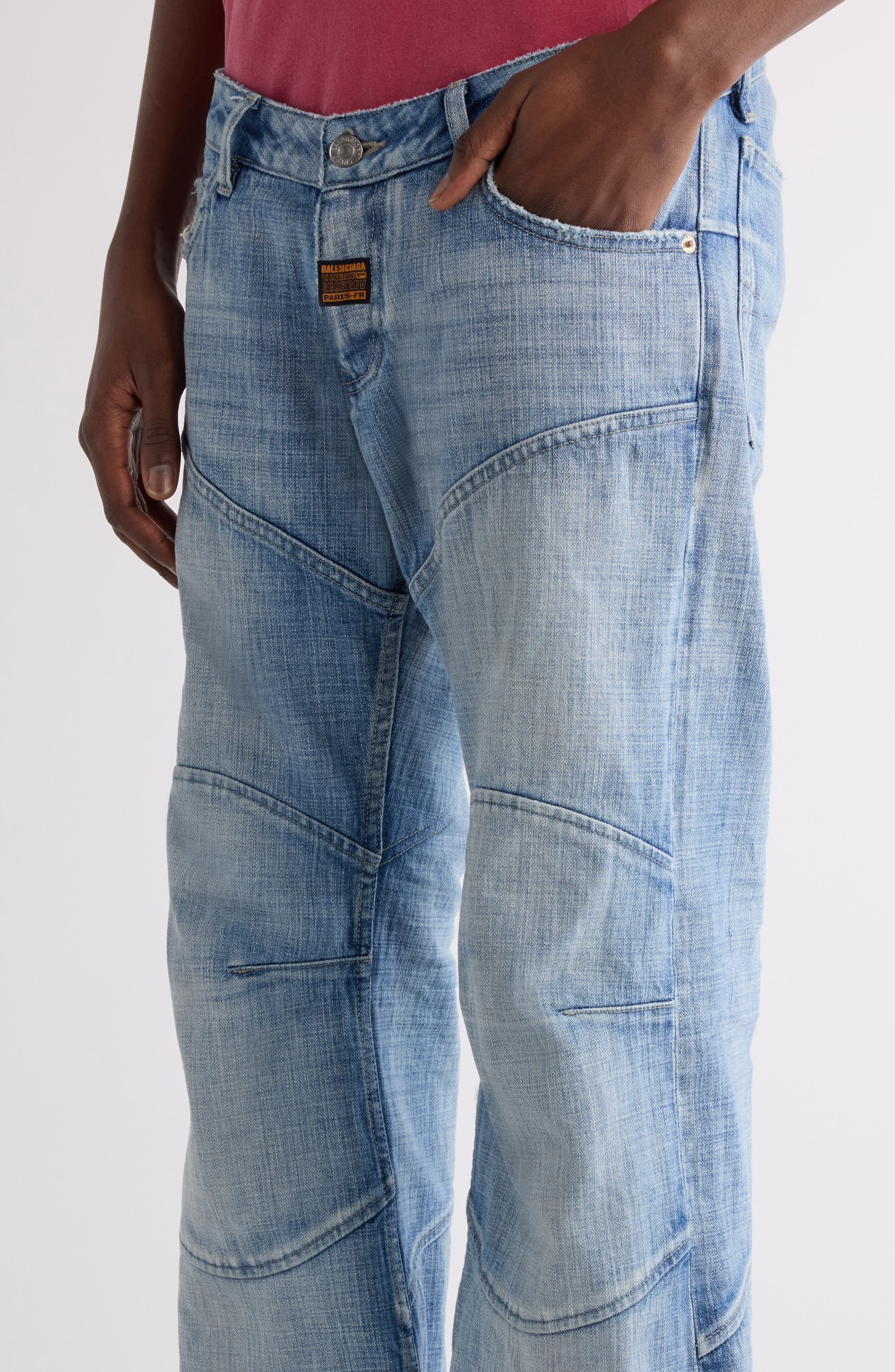 Balenciaga Fitted Low Rise Bootcut Jeans in 4200 Blue at Nordstrom - 5