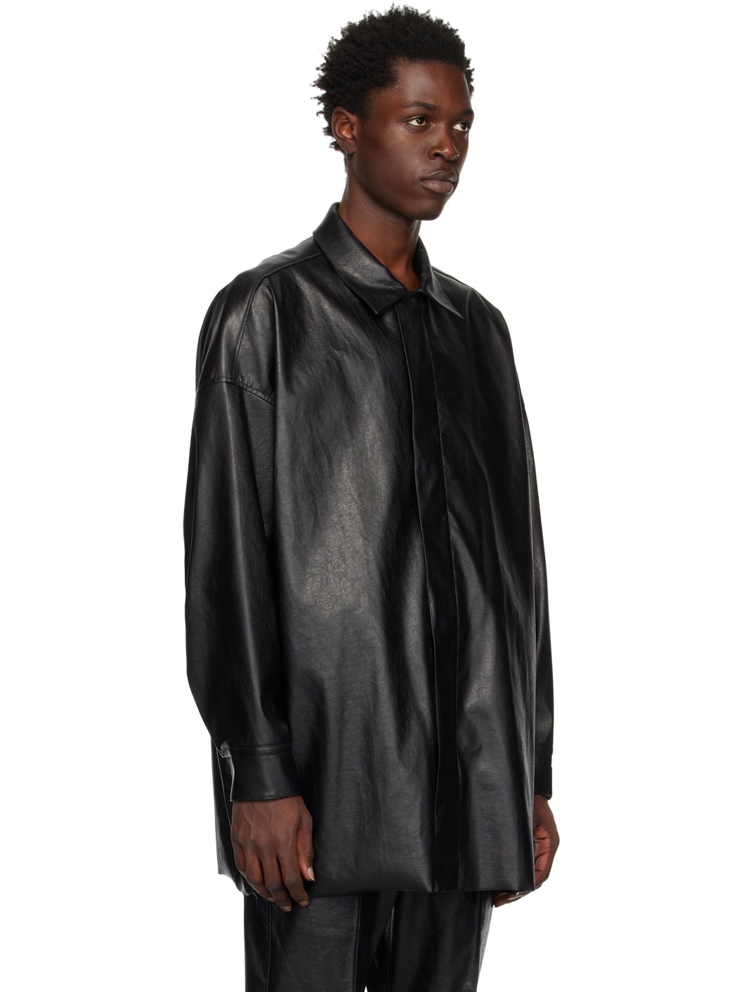 Black Half Coat Faux-Leather Jacket - 2