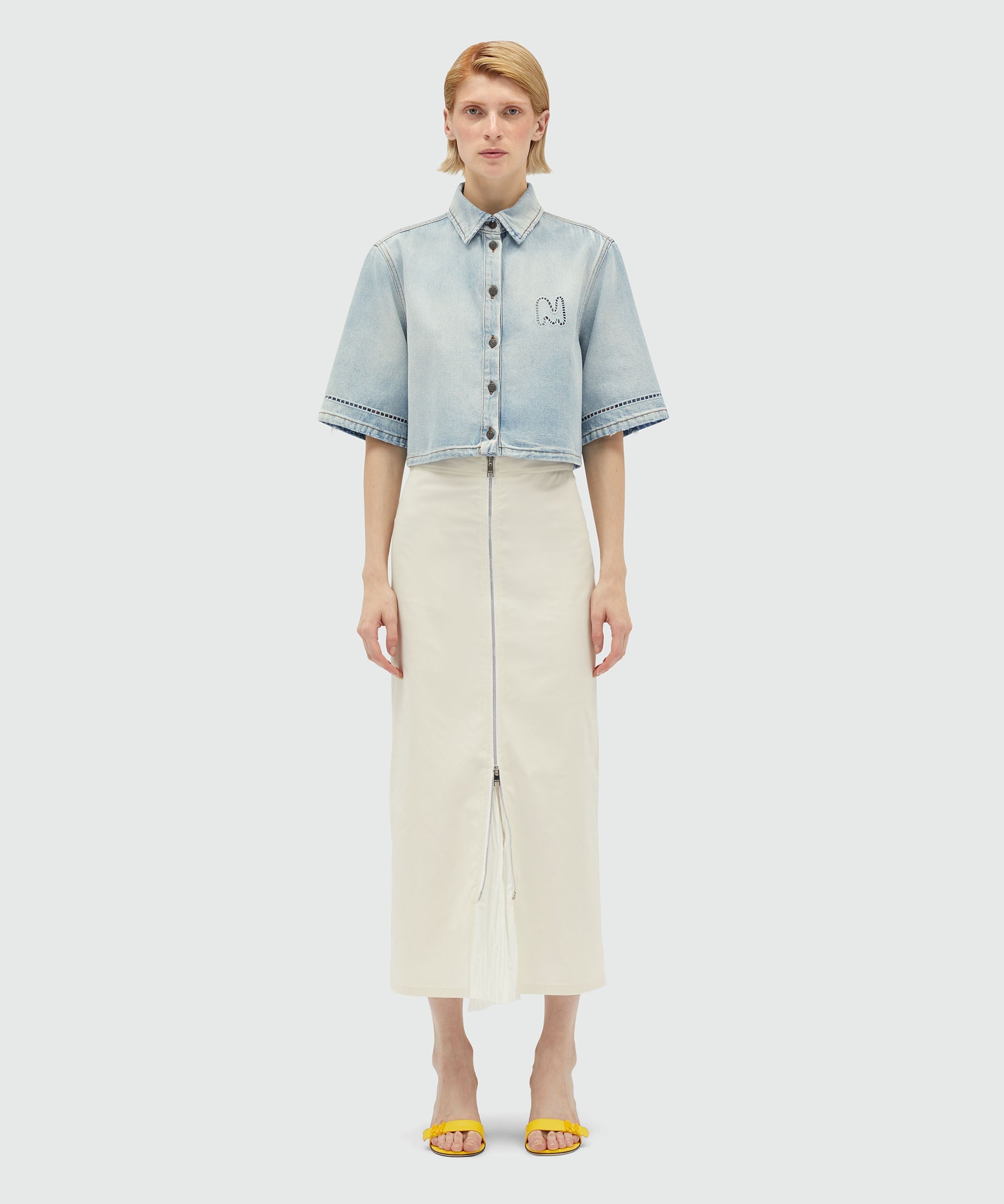 Cream gabardine midi skirt with zip - 2